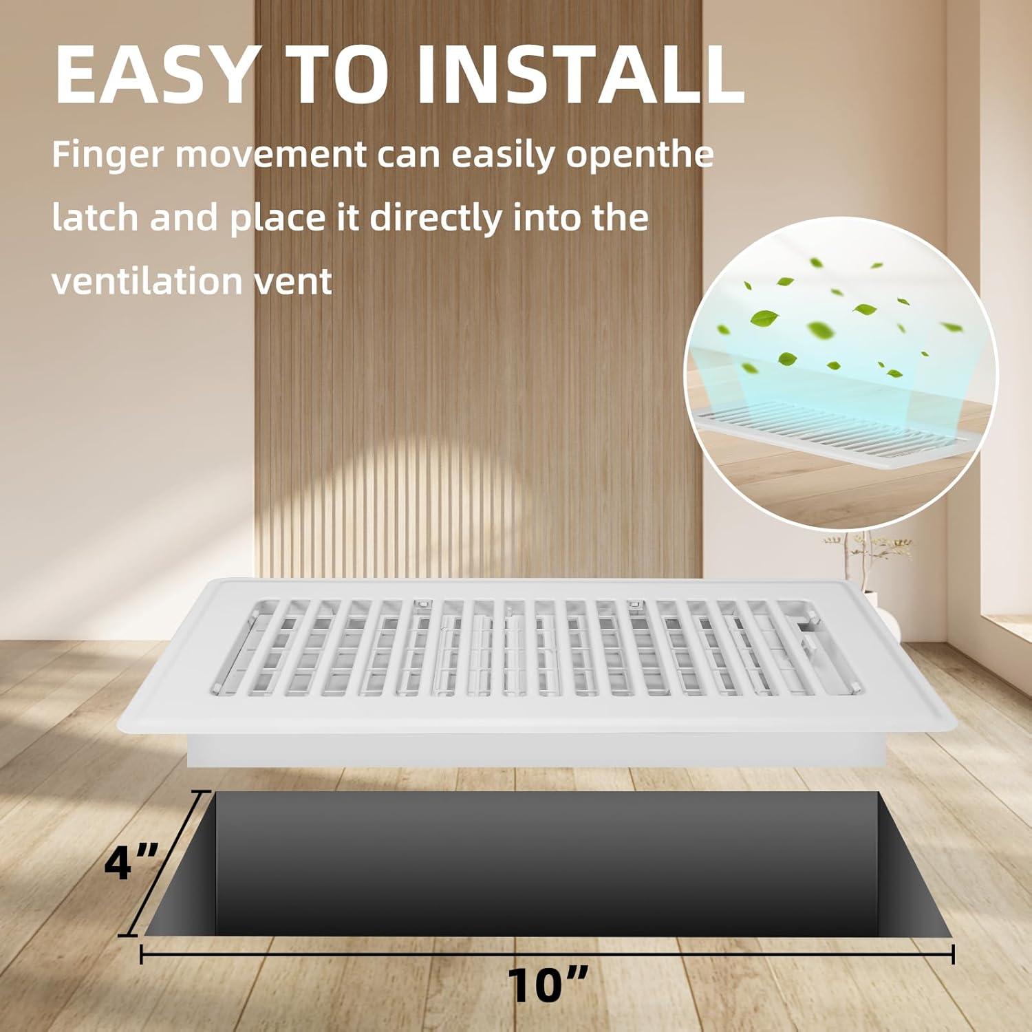 Rejilla de Piso Ajustable Accord Ventilation 4" x 10" Blanca