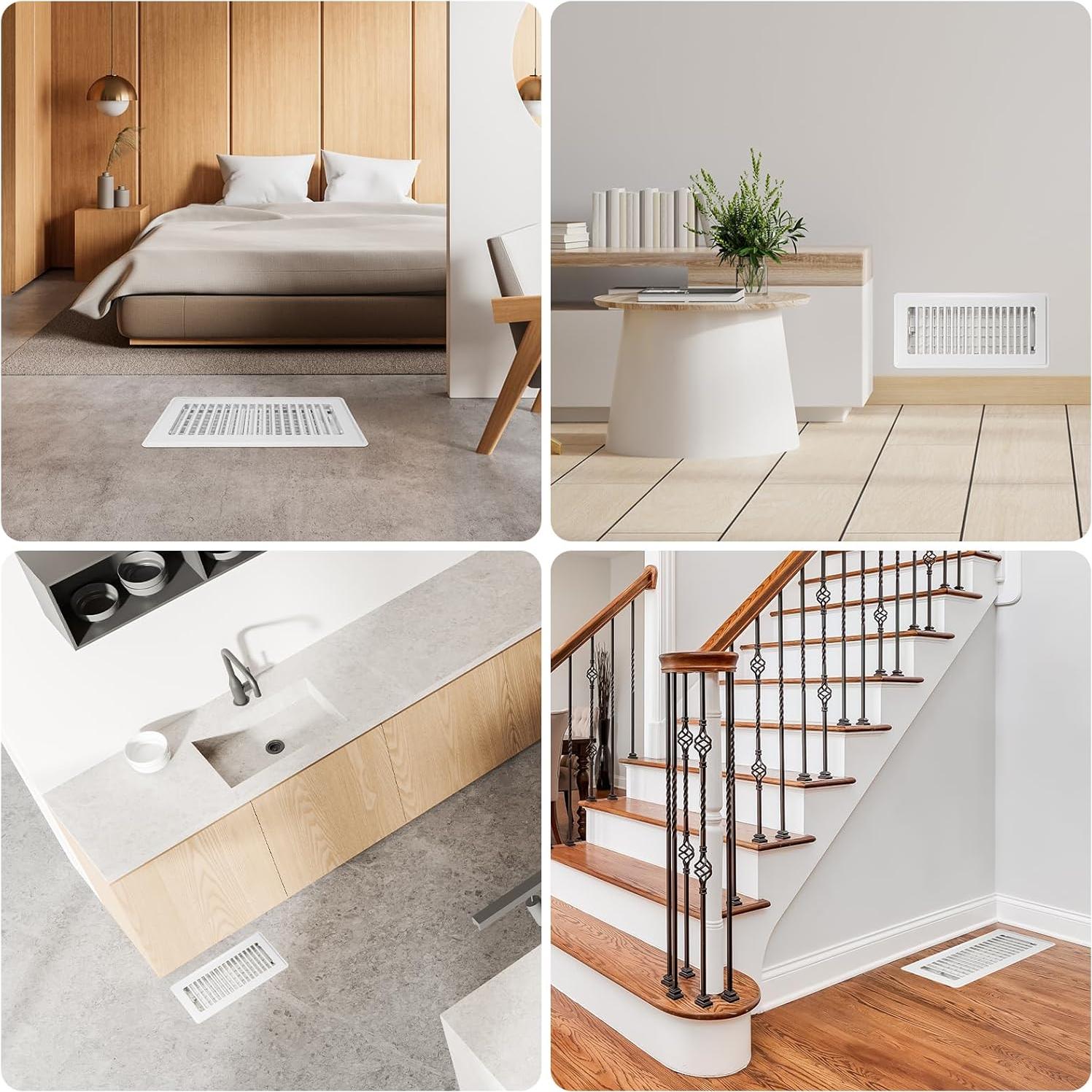 Rejilla de Piso Ajustable Accord Ventilation 4" x 10" Blanca