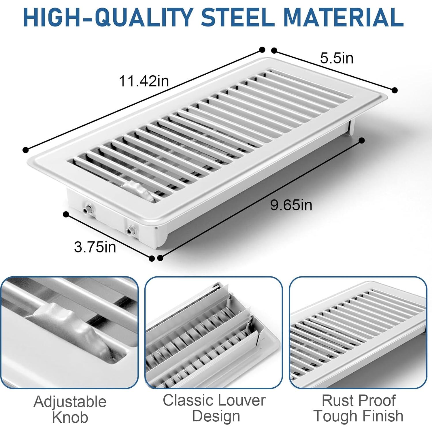 Paquete de 6 Rejillas de Ventilación CASAJOY 10x25 cm Metal Blanco