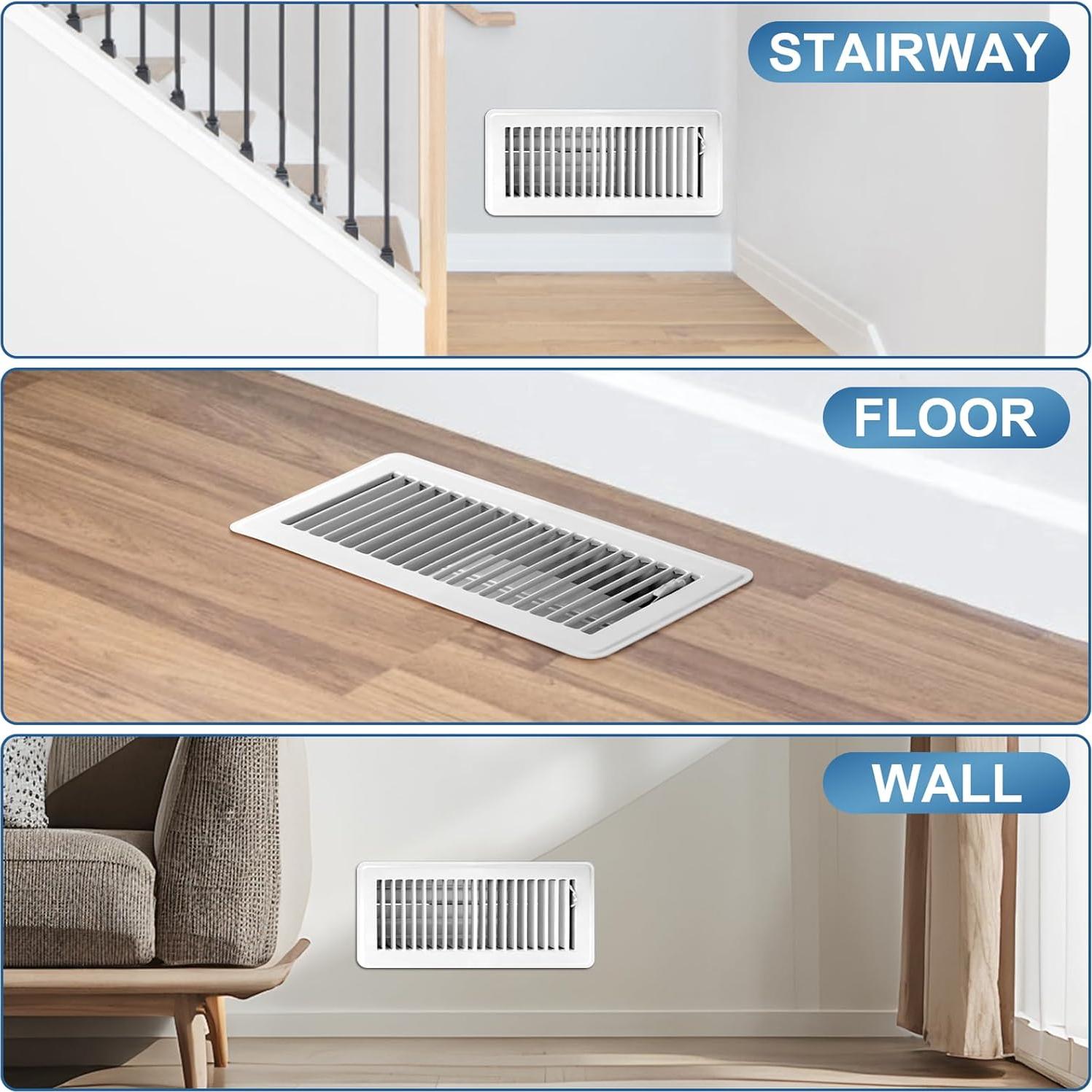 Paquete de 6 Rejillas de Ventilación CASAJOY 10x25 cm Metal Blanco