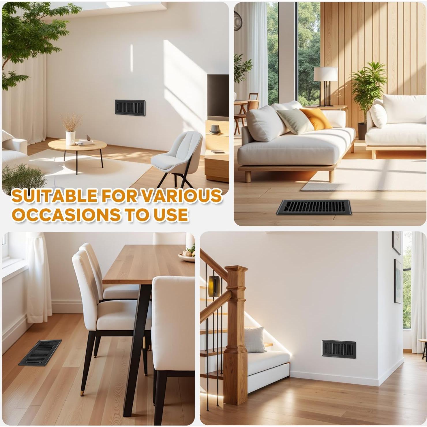 Cubiertas de Ventilación de Piso 6x10 HQZHQZ, Acero Negro, 2 Pcs