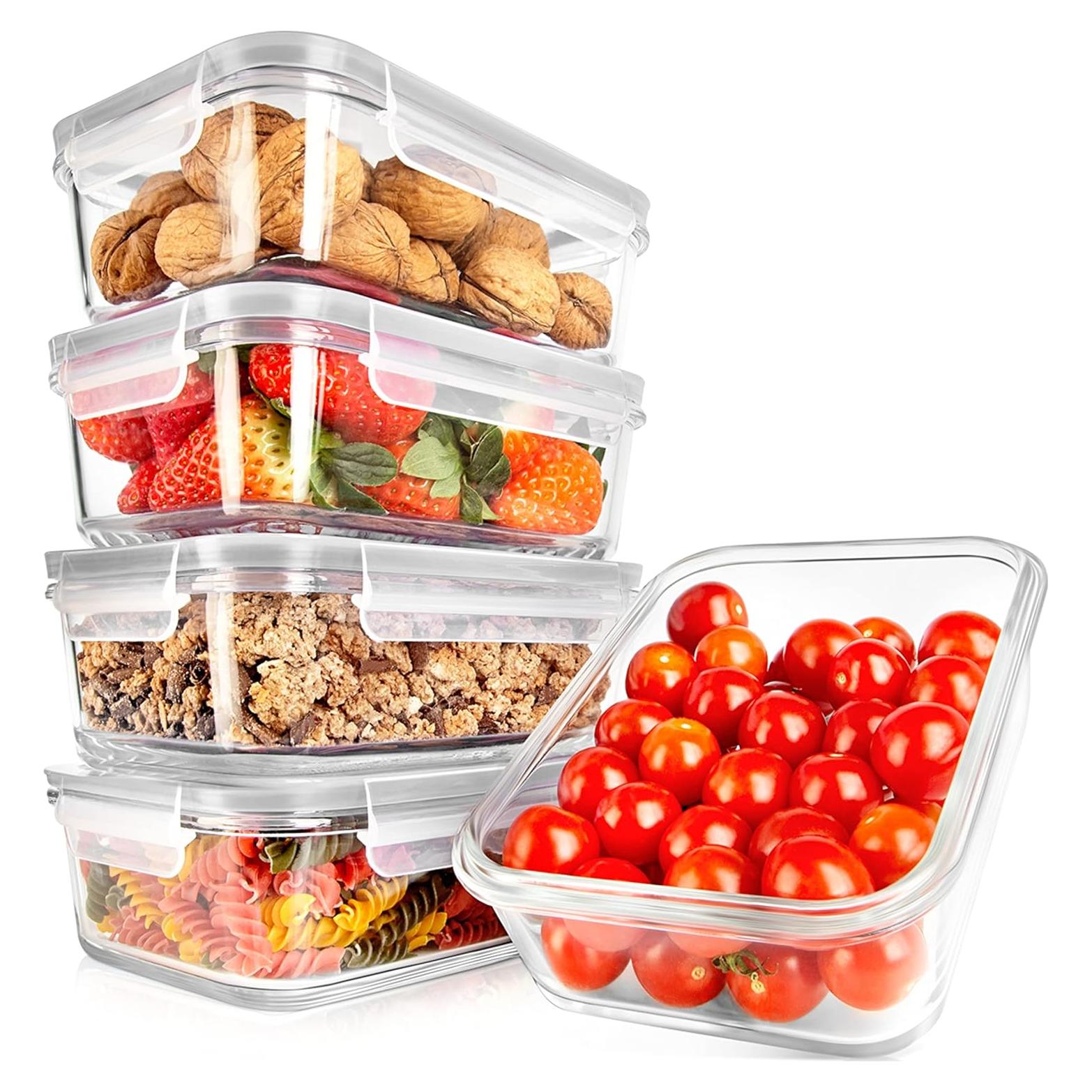 NutriChef Set de 10 Contenedores de Vidrio 30 oz a Prueba de Fugas