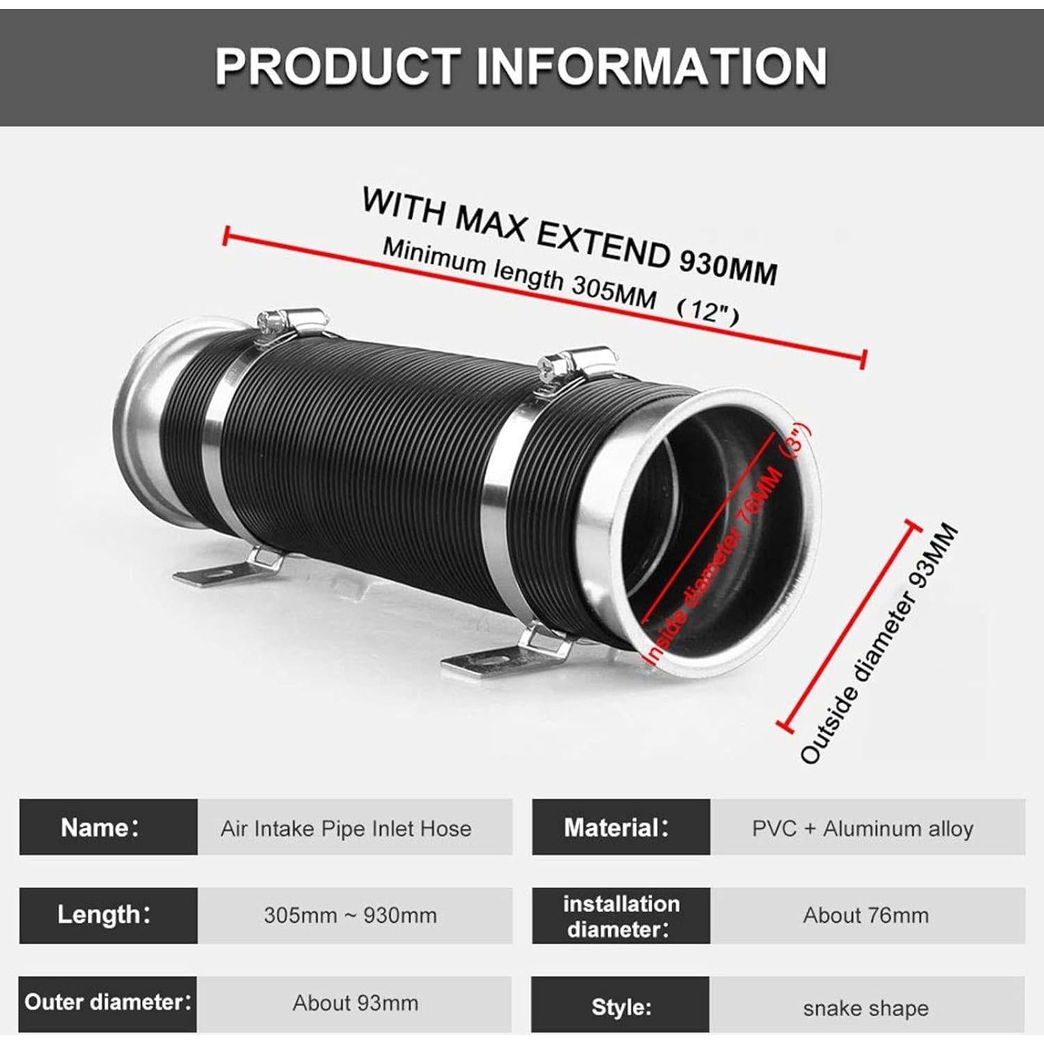 Manguera de Admisión Flexible 76mm Sporacingrts Plateada