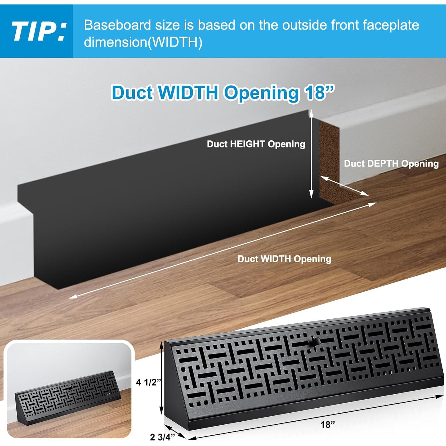 Difusor de Ventilación de Baseboard Landhoow 18" Negro - 4 Pcs