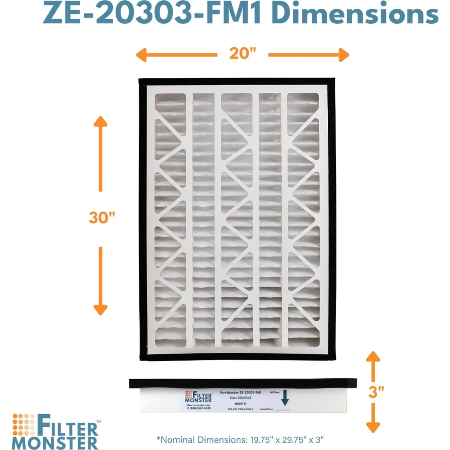 Filtro de Aire HEPA Filter-Monster ZE-20303-FM1 20x30x3 cm - Paquete de 2