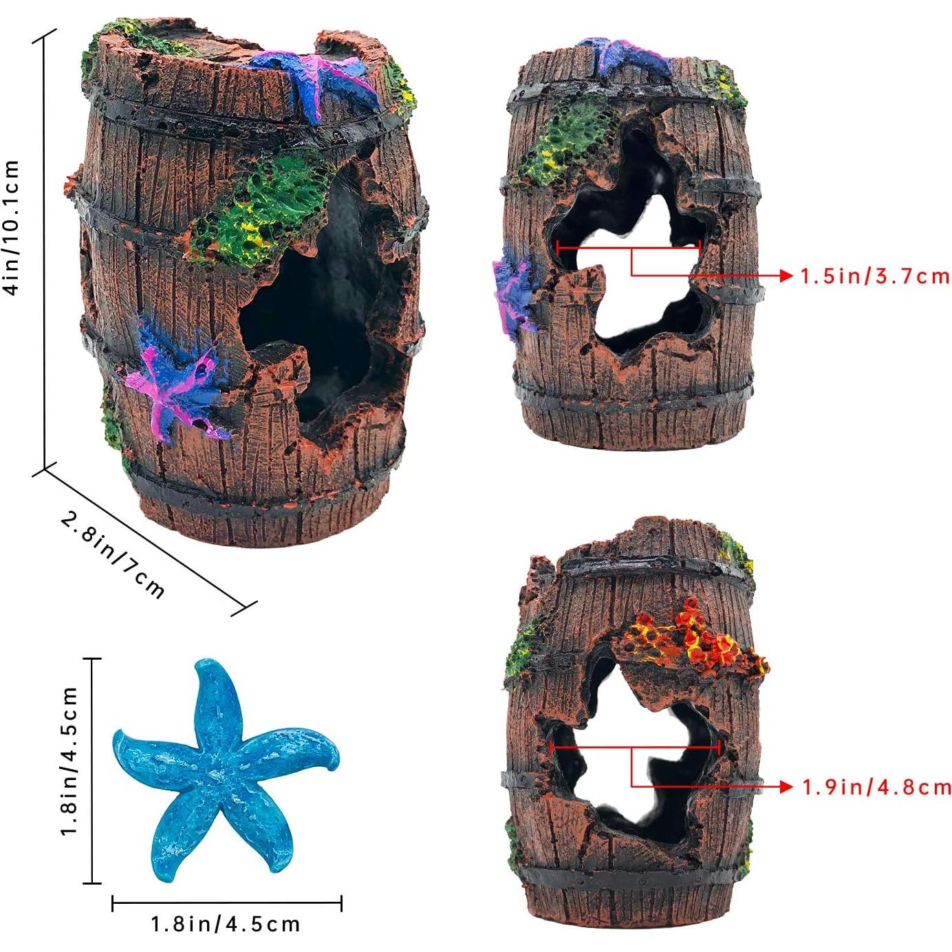 Decoración Acuario GSD Barril Roto y Estrellas de Mar Azul