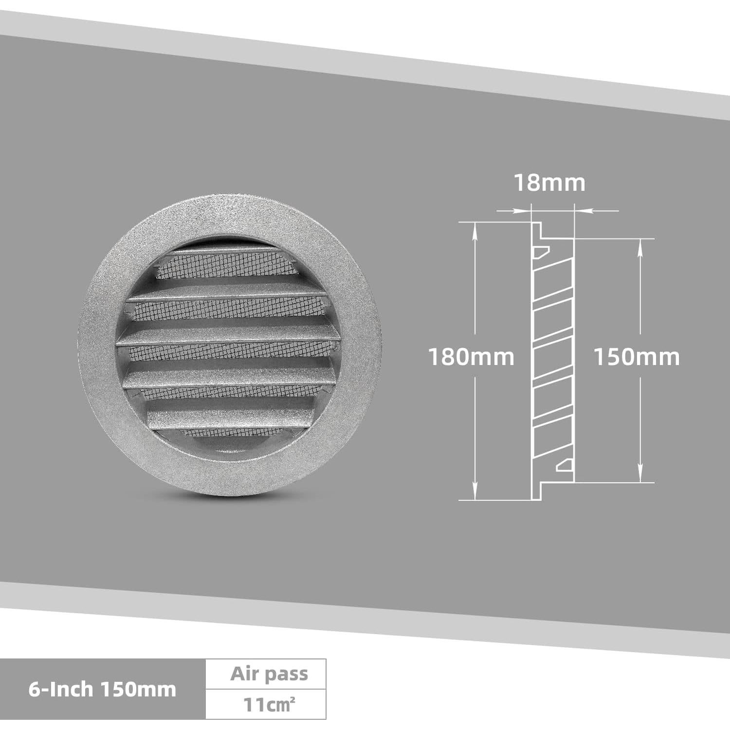 Rejilla de Ventilación Redonda FRESH SPEED 15.24 cm Gris