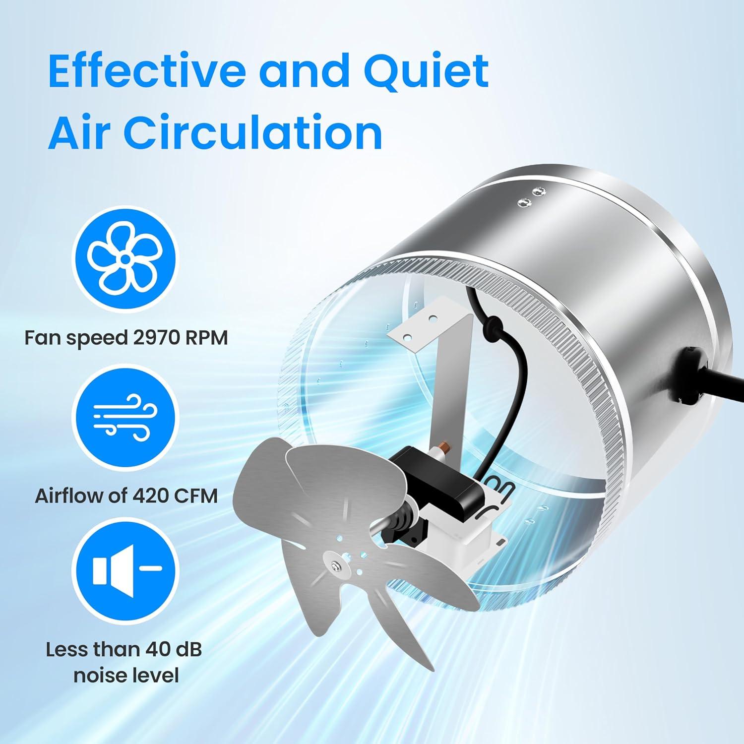 Ventilador de Conducto Aumentador Simple Deluxe 8" 420 CFM