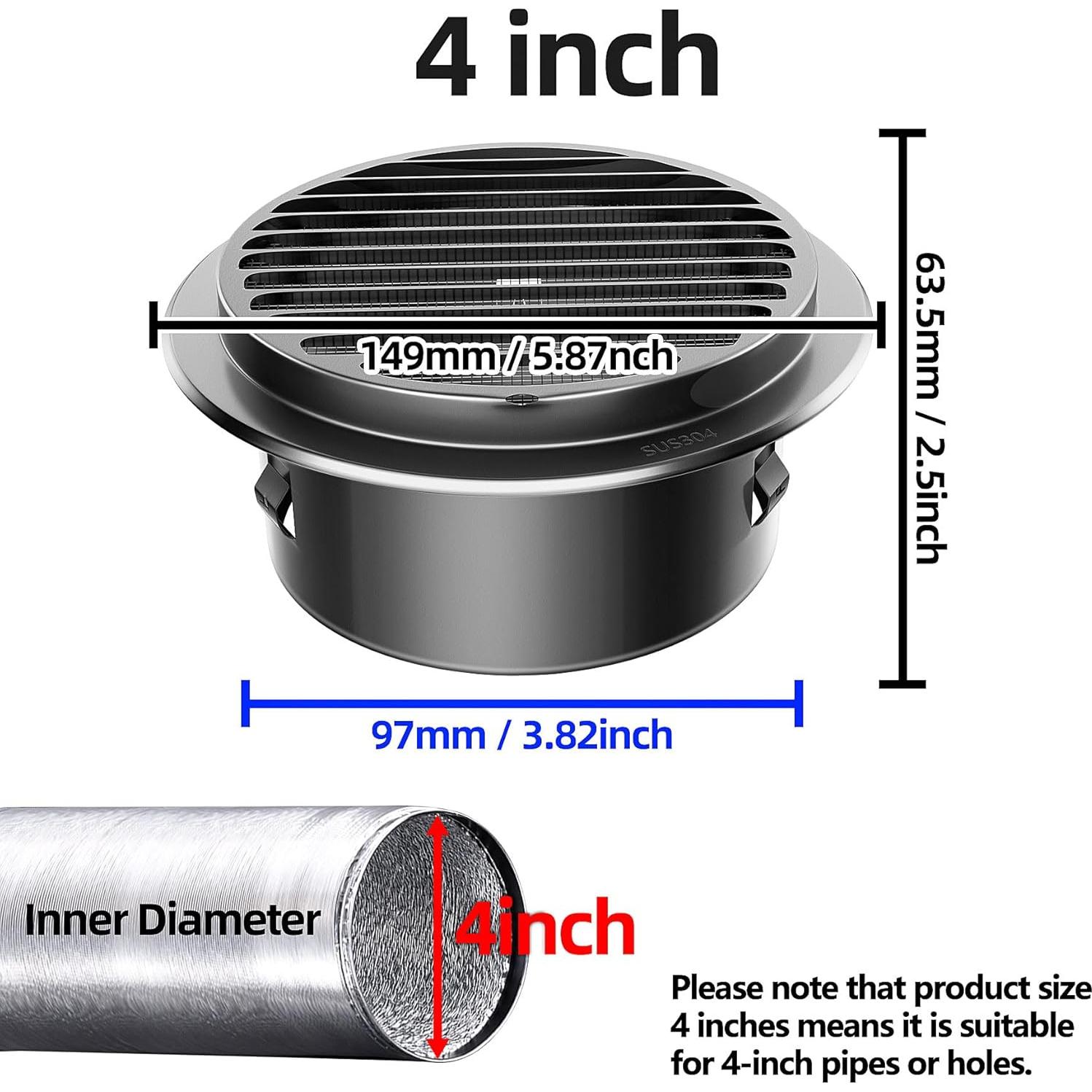 Cubierta de Ventilación Acero Inoxidable 304 100mm Negra