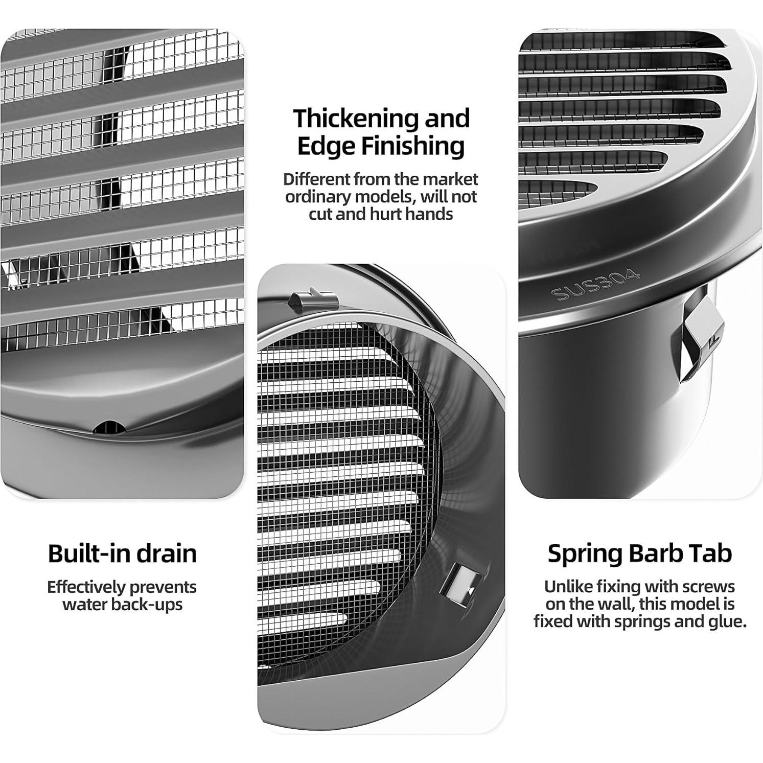 Cubierta de Ventilación Acero Inoxidable 304 100mm Negra