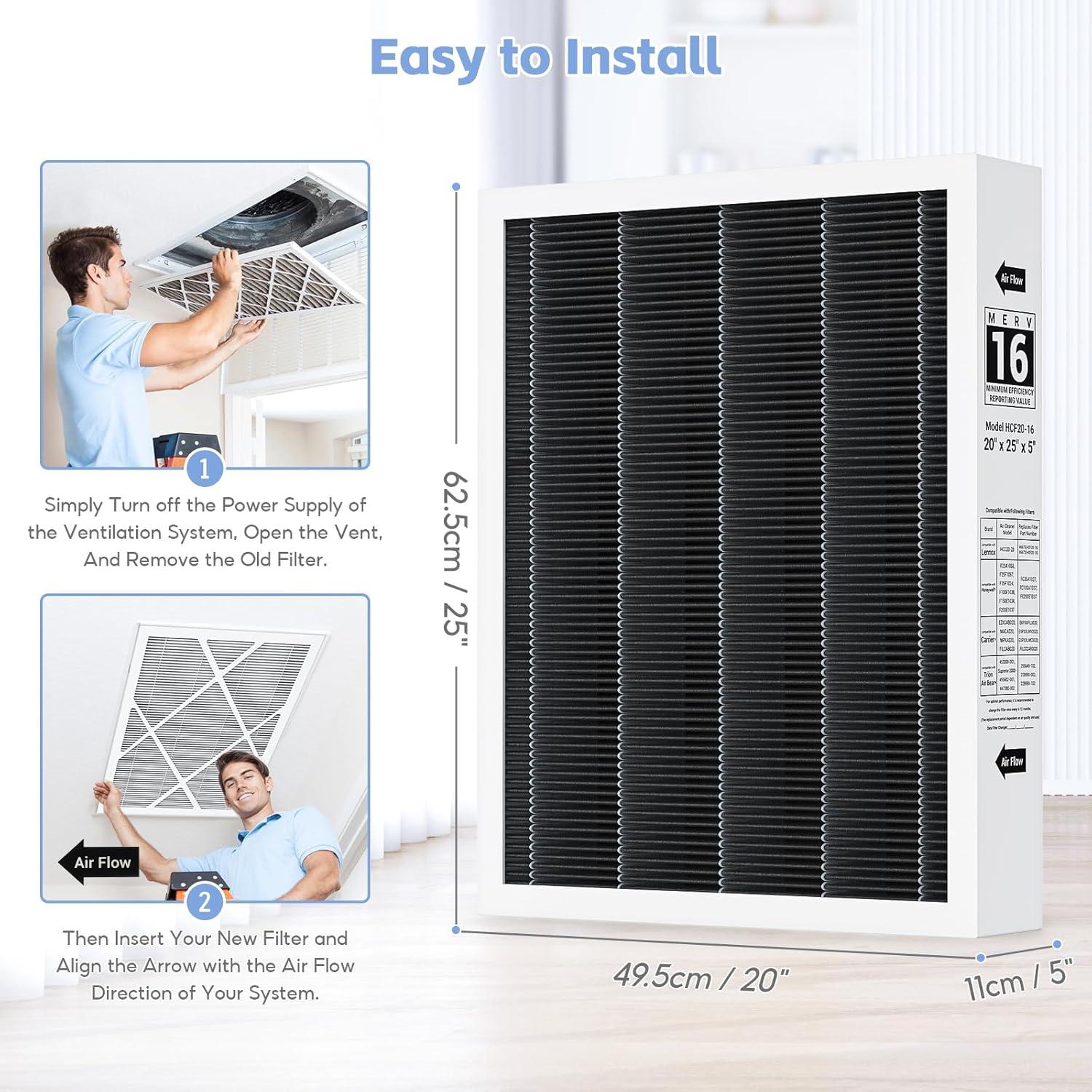 Paquete de 2 Filtros de Aire MERV 16 20x25x5 FunGeneTEC