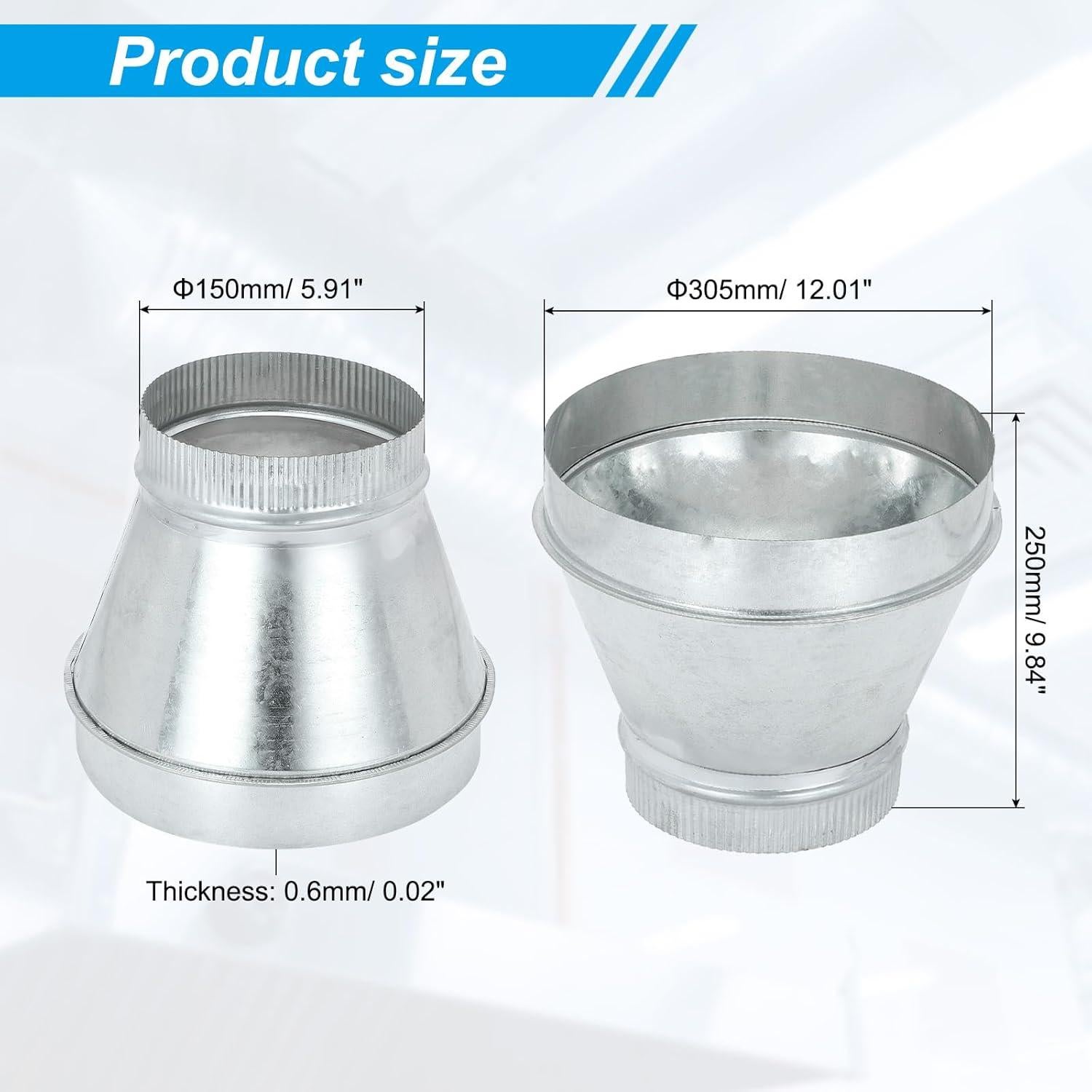 Reductor de Ducto Redondo PATIKIL 305mm a 150mm Acero Galvanizado