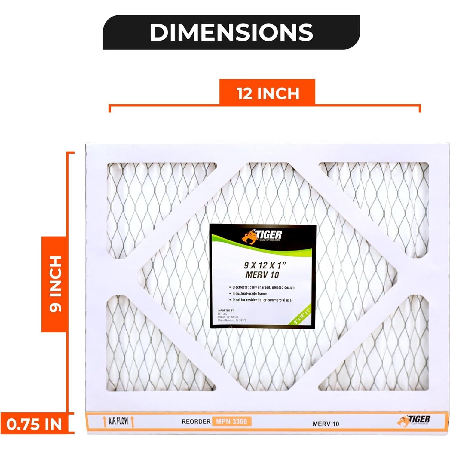 Filtro de Aire MERV 10 Tiger Tough 9x12x1 Paquete de 12