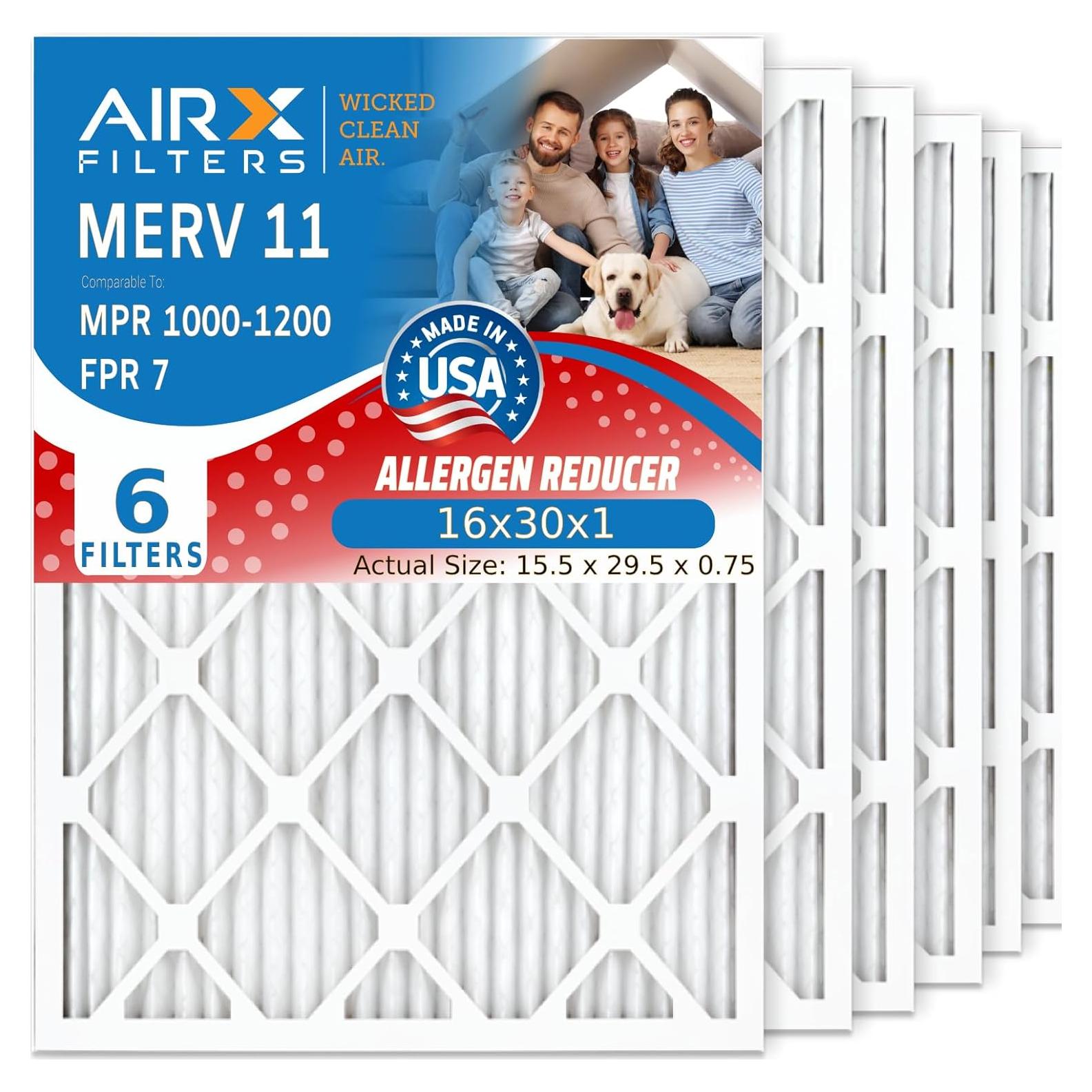 Filtro de Aire AIRX 16x30x1 MERV 11 Electroestático Paquete de 6