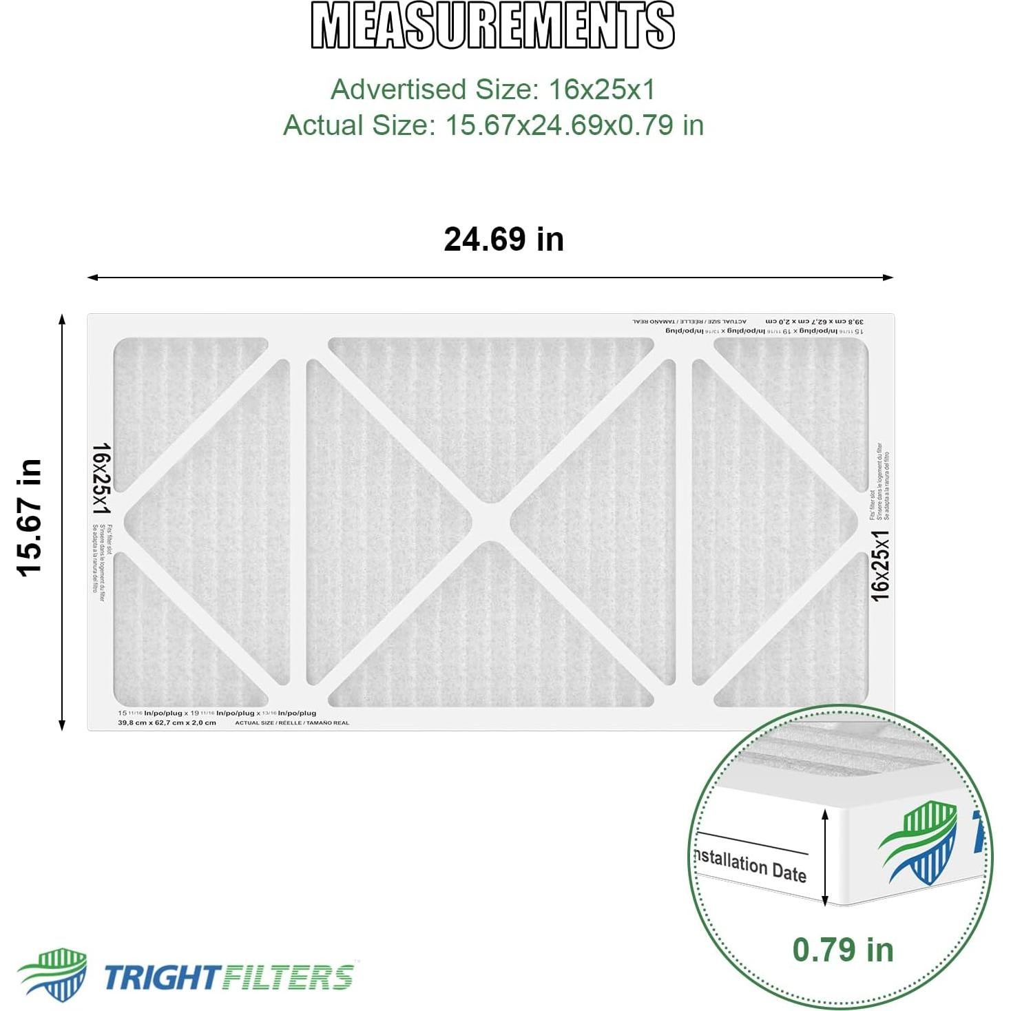 Filtro de Aire TRIGHTFILTERS MERV 8 16x25x1 - 6 Paquetes