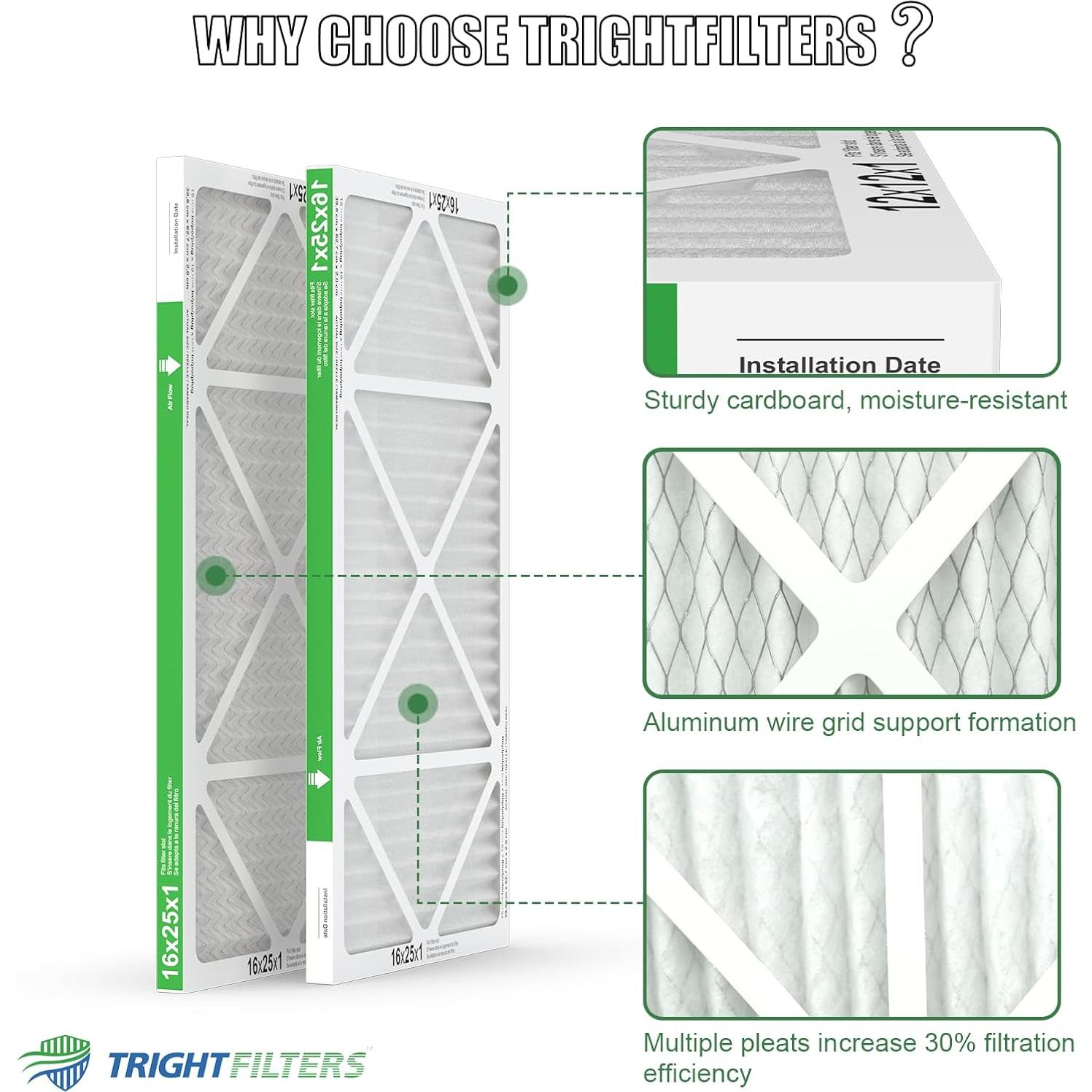 Filtro de Aire TRIGHTFILTERS MERV 8 16x25x1 - 6 Paquetes