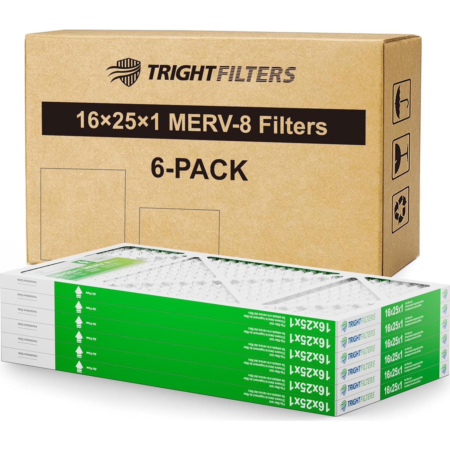 Filtro de Aire TRIGHTFILTERS MERV 8 16x25x1 - 6 Paquetes