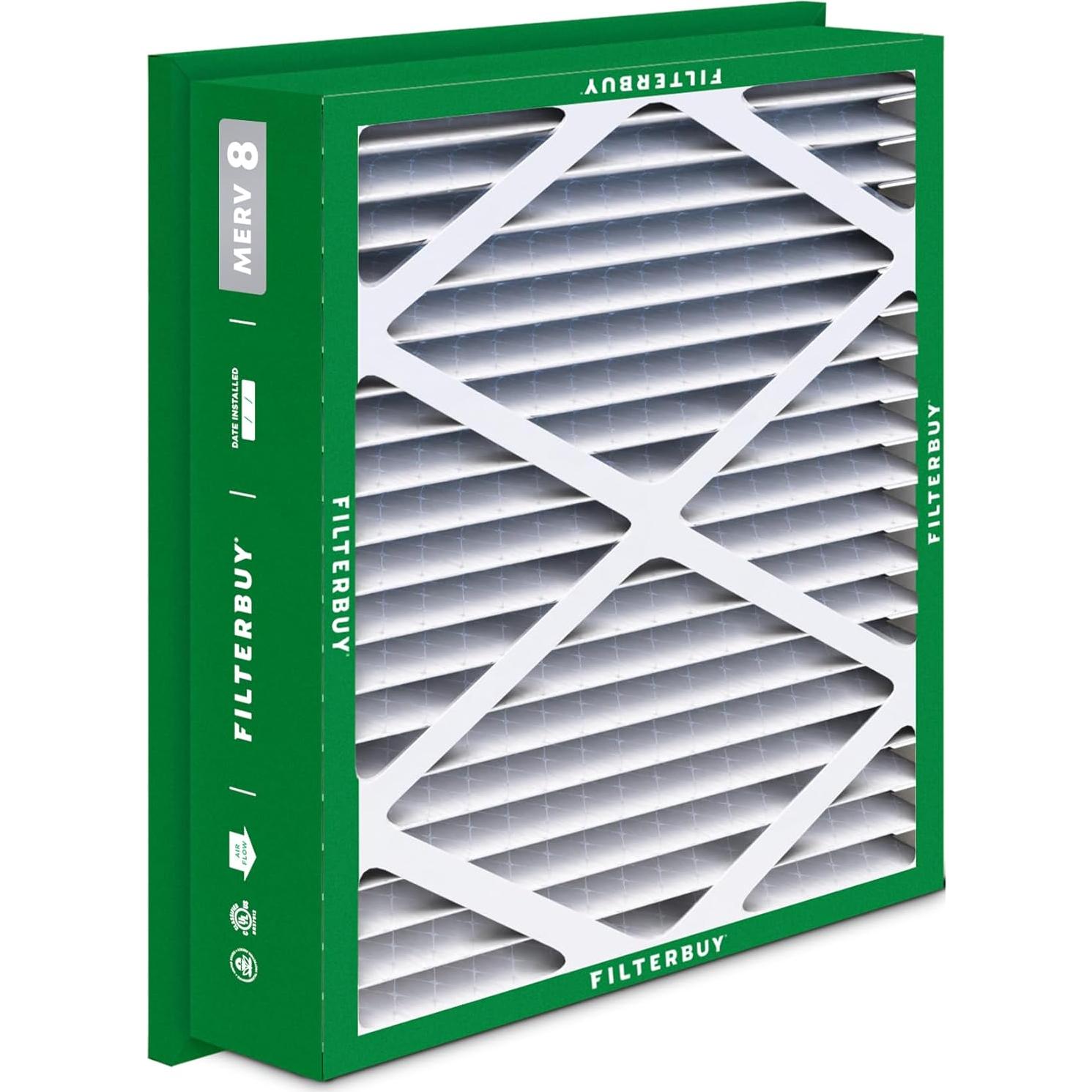 Filterbuy 20x20x5 Air Filter MERV 8 Essential Dust & Allergy Defense (4-Pack), Electrostatic Pleated HVAC AC Furnace Filters for Honeywell Return Grille FC40R1003 (Actual Size: 18.38 x 18.38 x 3.69)