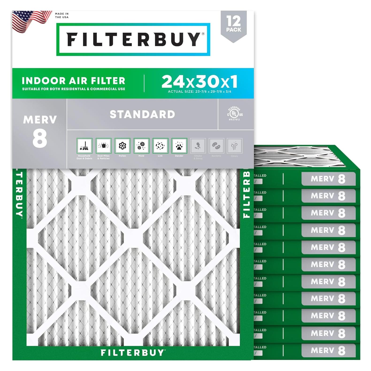 Filtro de Aire Filterbuy 24x30x1 MERV 8 - Paquete de 12