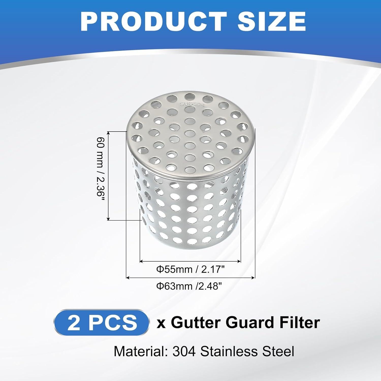 Filtro de Guardia de Gutter Patikil 2 Pcs Acero Inoxidable 63mm