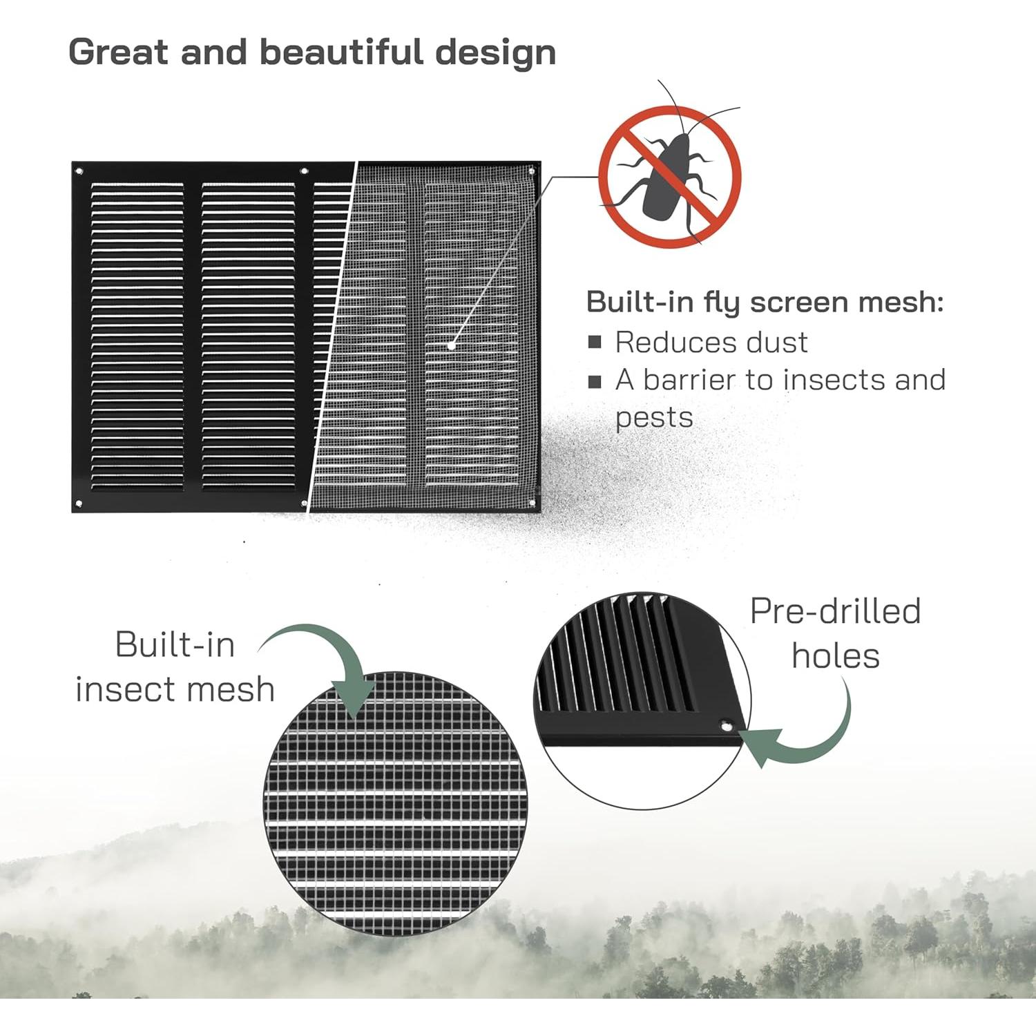 Cubierta de Ventilación Metal Negra 40x30 cm con Protección Insectos