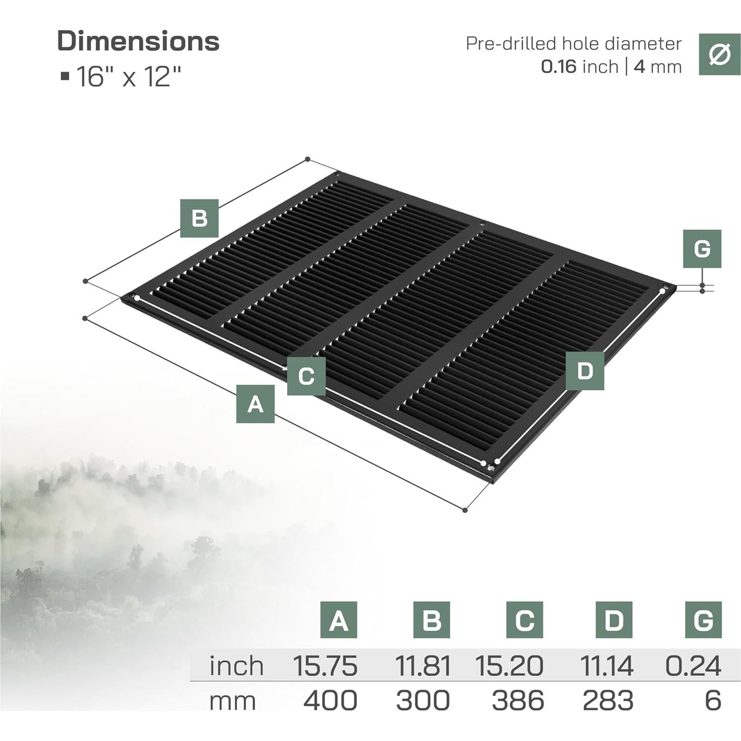 Cubierta de Ventilación Metal Negra 40x30 cm con Protección Insectos