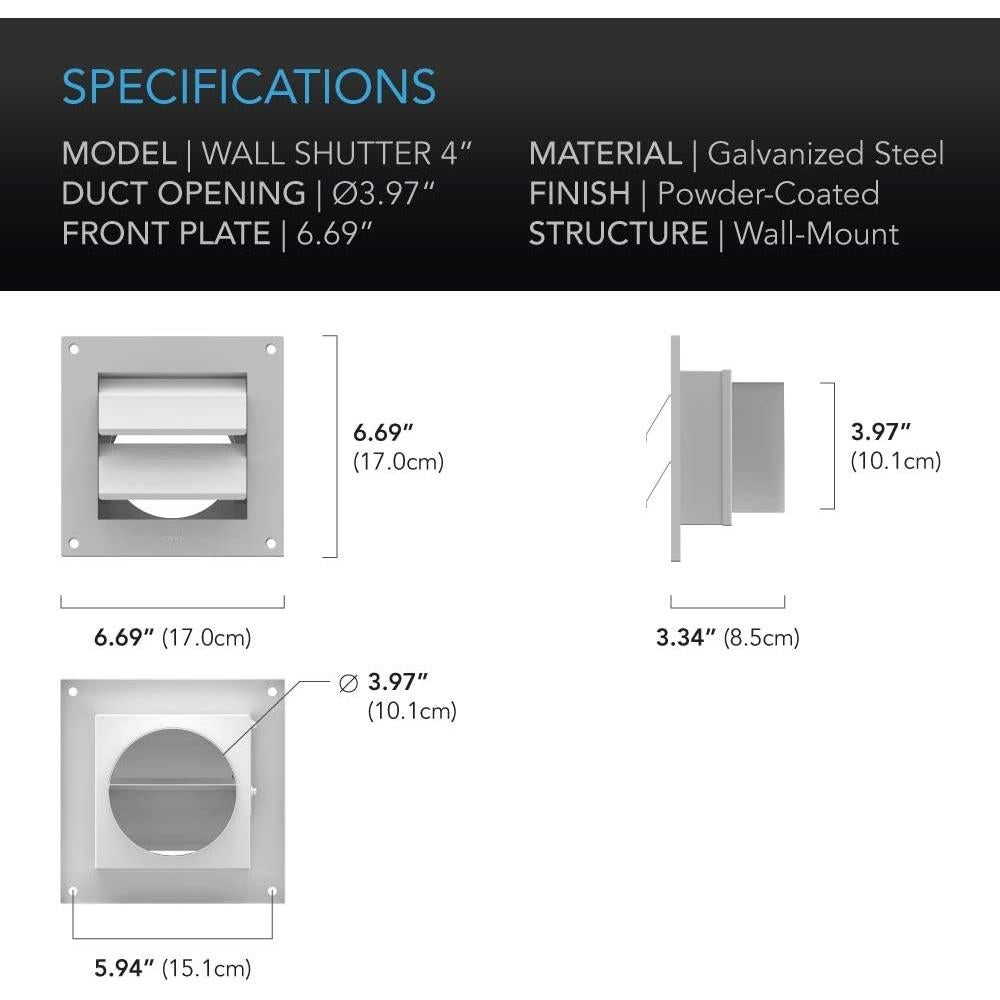 Shutter de Ventilación AC Infinity 4" para HVAC y Cultivos