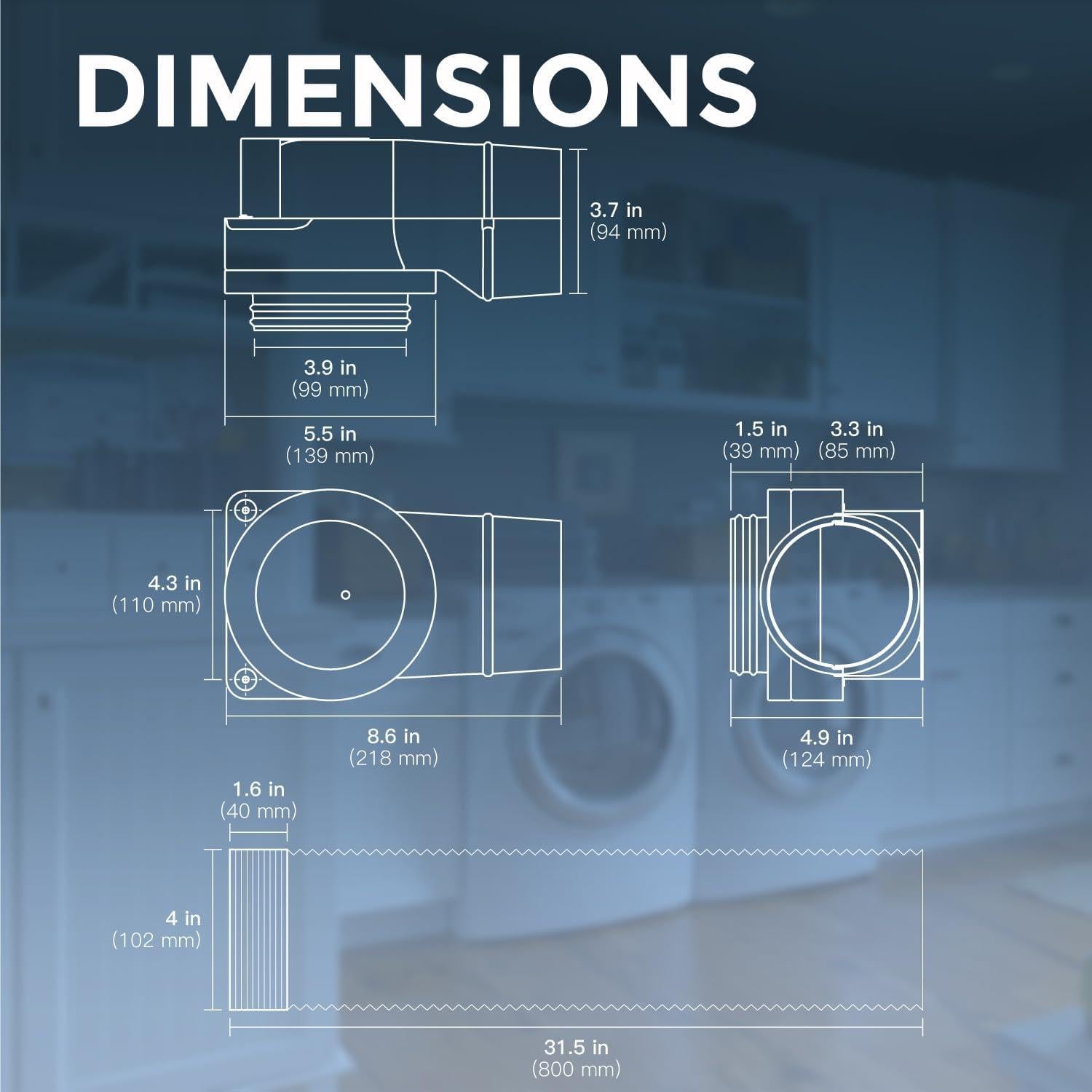 Acoplamiento de Ventilación de Secadora Magnético Jeevony DV90 0.79m