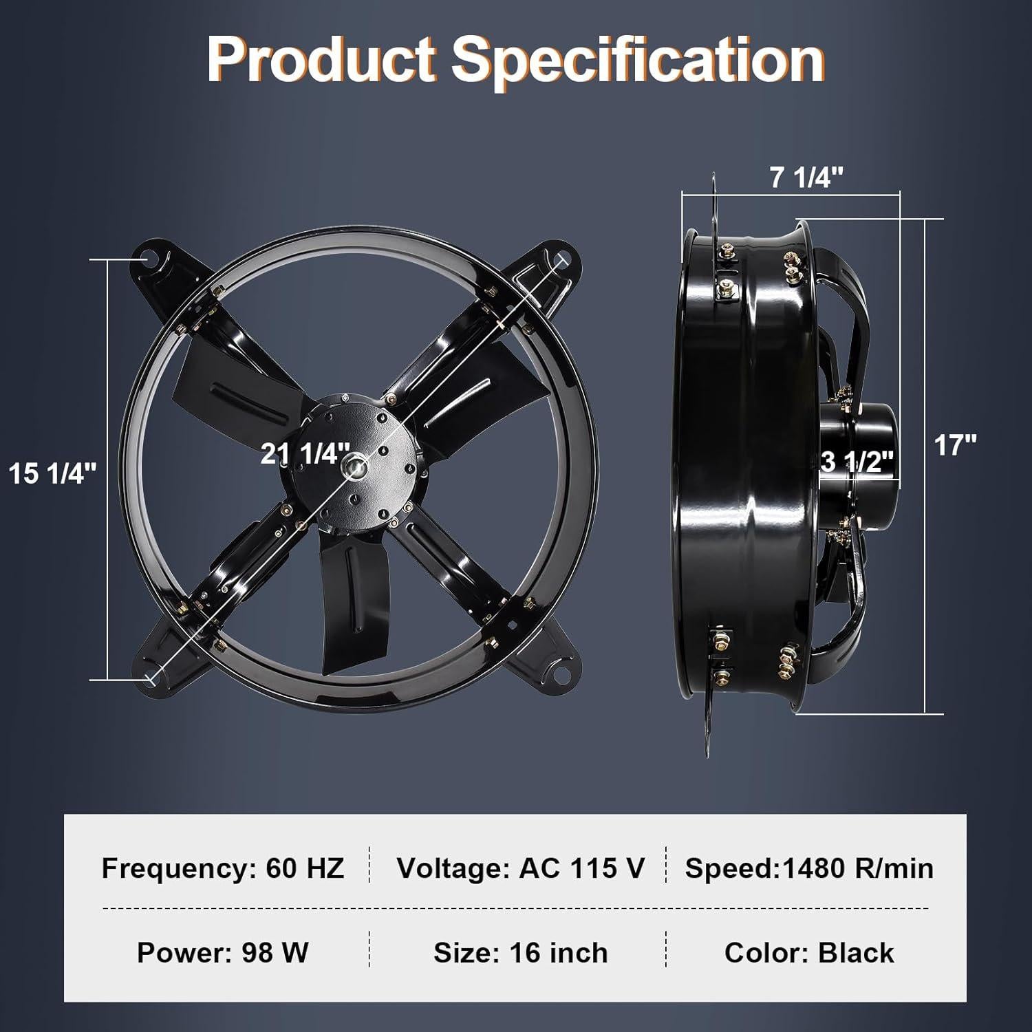 Ventilador de Tejado Hiorucet 16" Montaje en Pared con Termostato