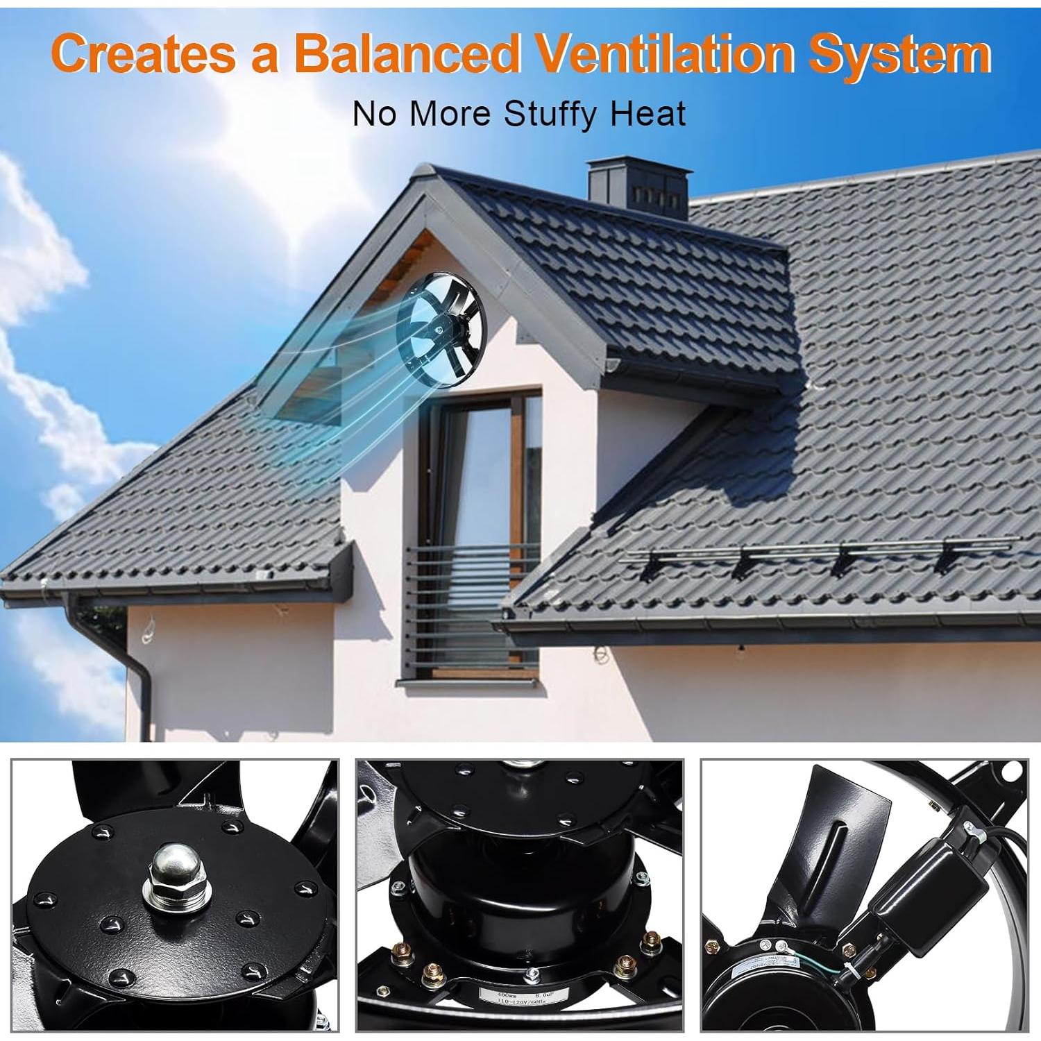 Ventilador de Tejado Hiorucet 16" Montaje en Pared con Termostato