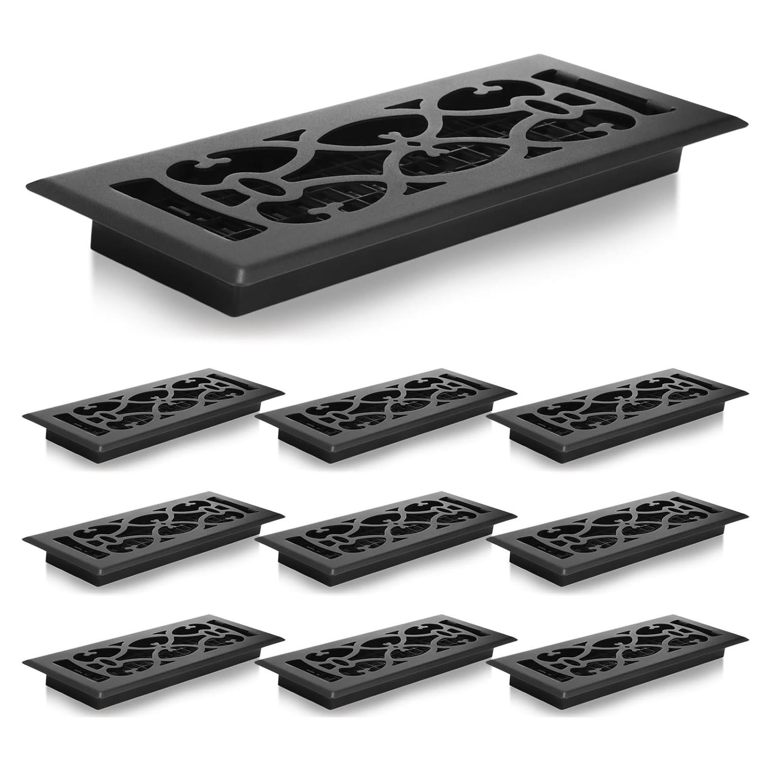 10 Cubiertas de Ventilación de Piso Tuanse 10.16 x 30.5 cm Negras