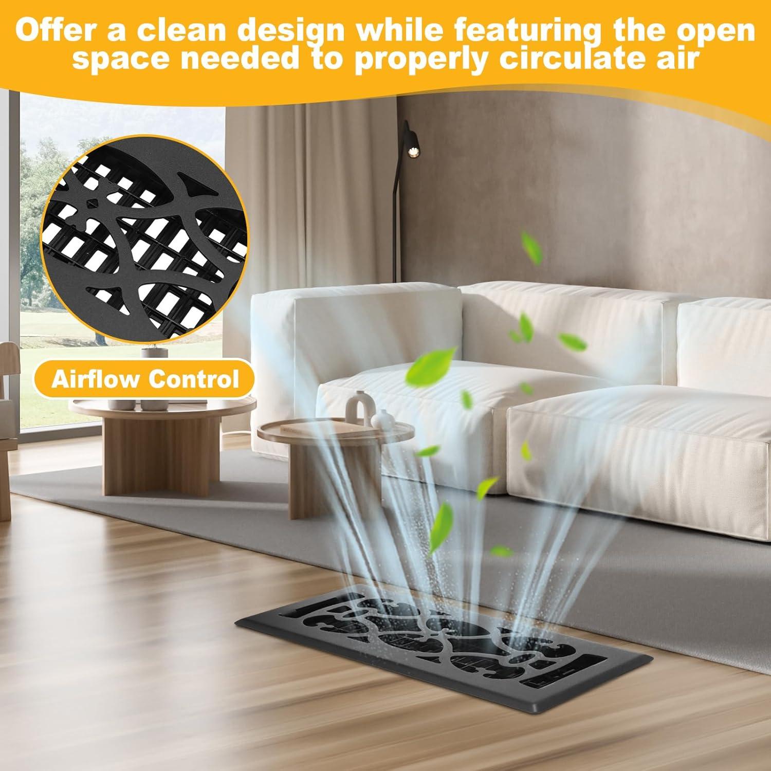 10 Cubiertas de Ventilación de Piso Tuanse 10.16 x 30.5 cm Negras