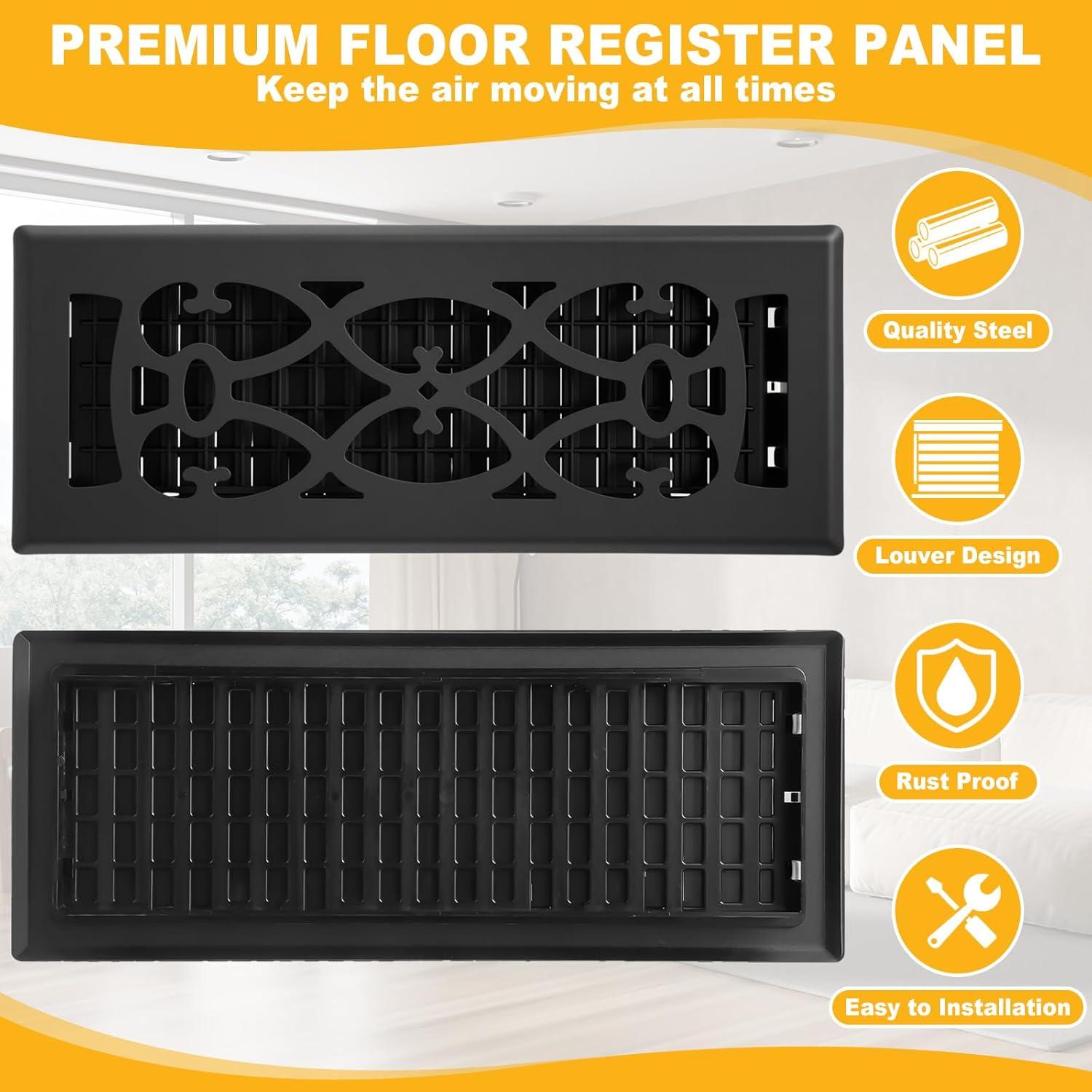 10 Cubiertas de Ventilación de Piso Tuanse 10.16 x 30.5 cm Negras