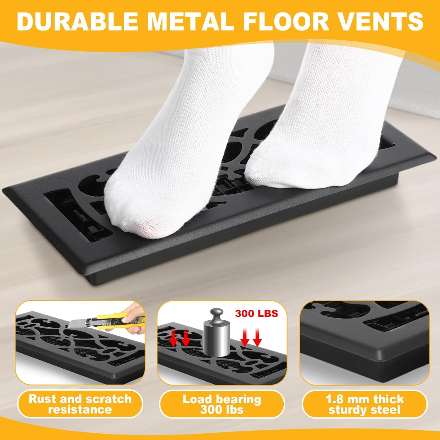 10 Cubiertas de Ventilación de Piso Tuanse 10.16 x 30.5 cm Negras