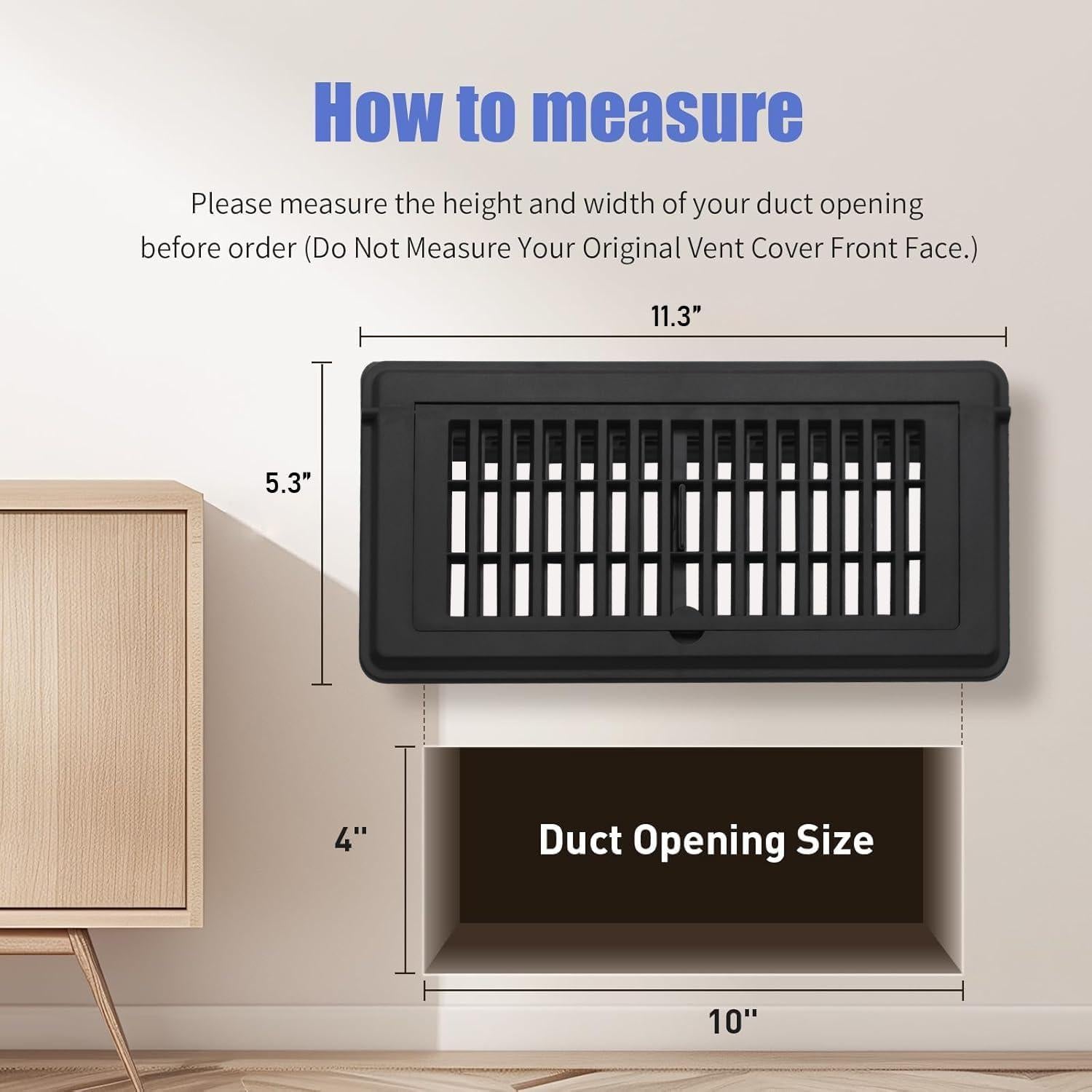 Cubiertas de Ventilación Ajustables ABUNRO 4x10" Negro - Paquete de 2