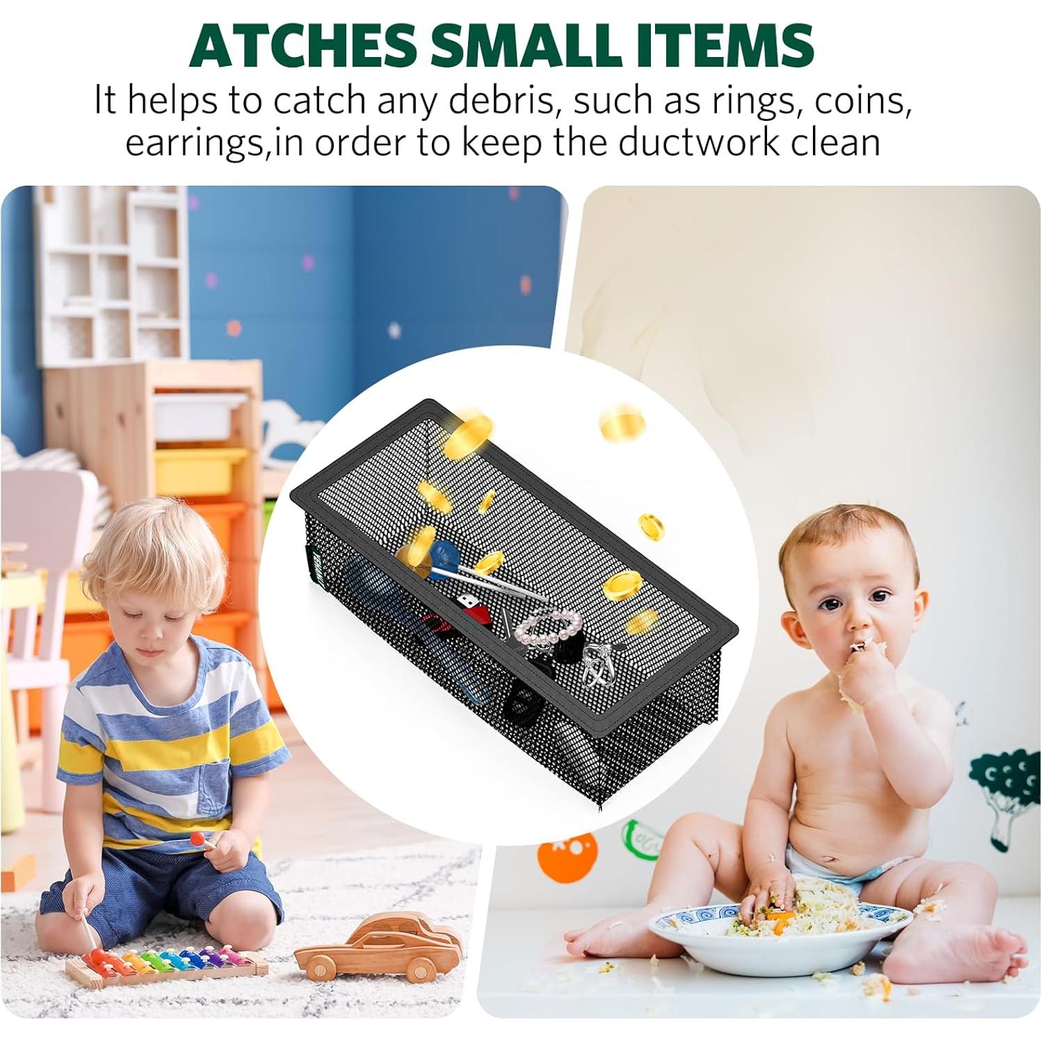 Floor Register Cover Trap, 4 x 10 Inch Floor Air Vent Cover Screen for Home Air Vent Filters 5-Pack Floor Vent Mesh Filters Net Trap, Keeps Out Bugs, Dust, Pet Hair, Black