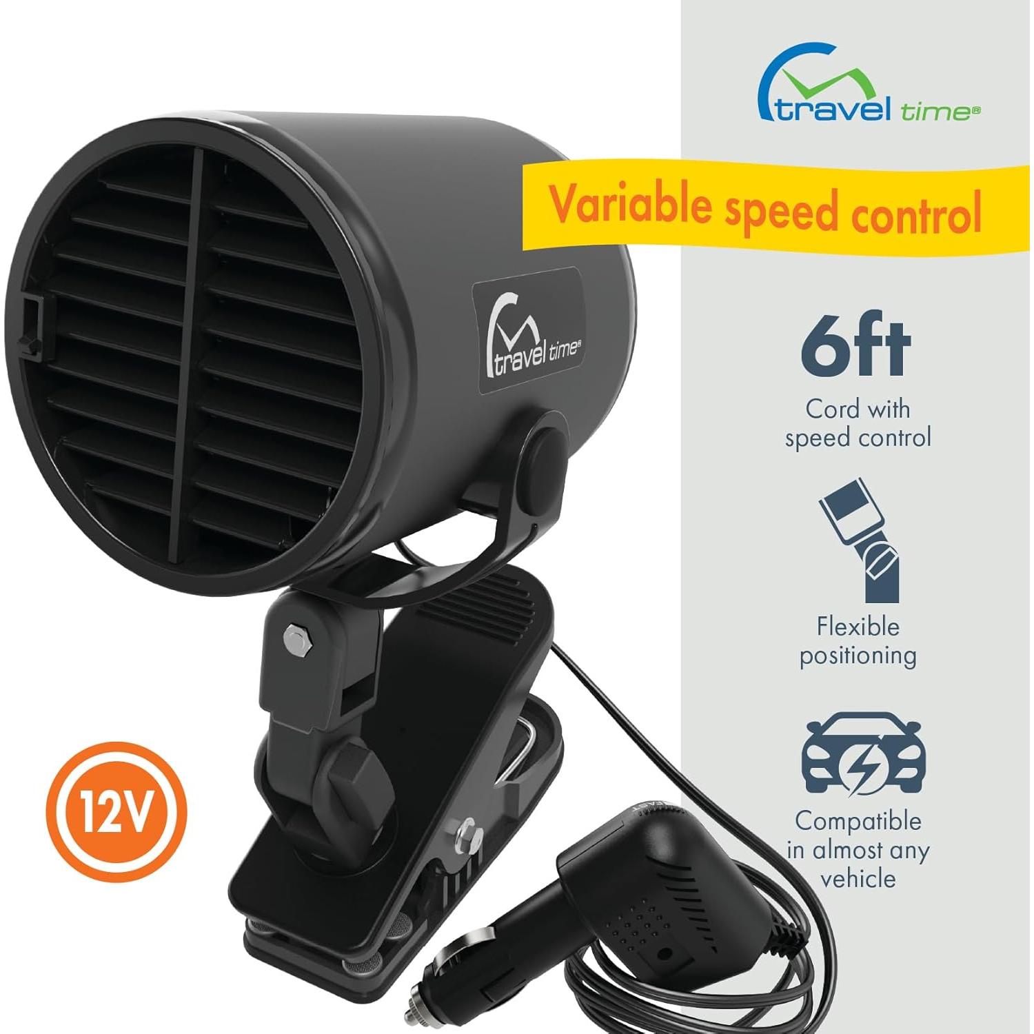 Ventilador Clip-On 12V Travel Time para Autos y Camiones