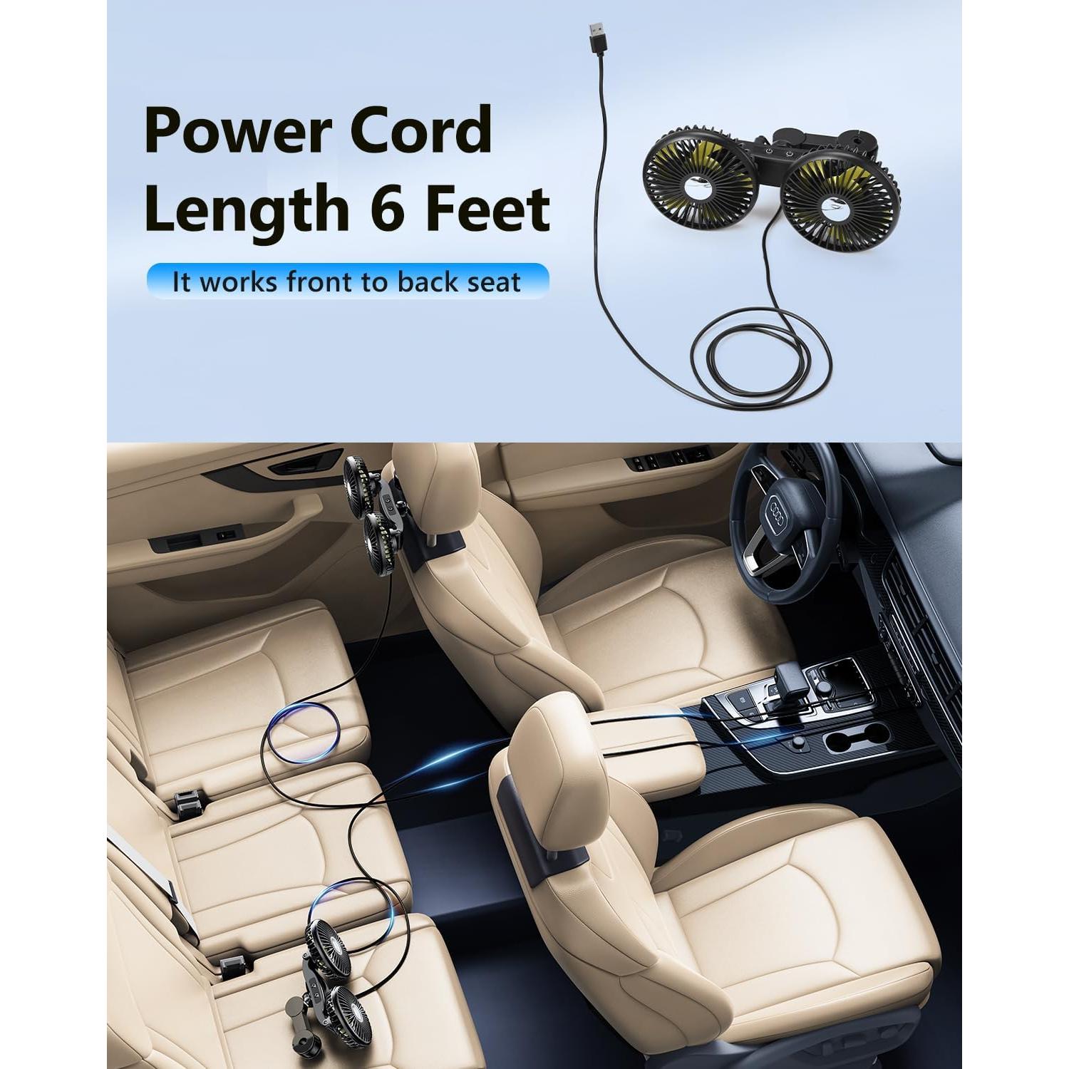 Ventilador de Coche DICMKY DM-F5208 Doble Cabeza 3 Velocidades