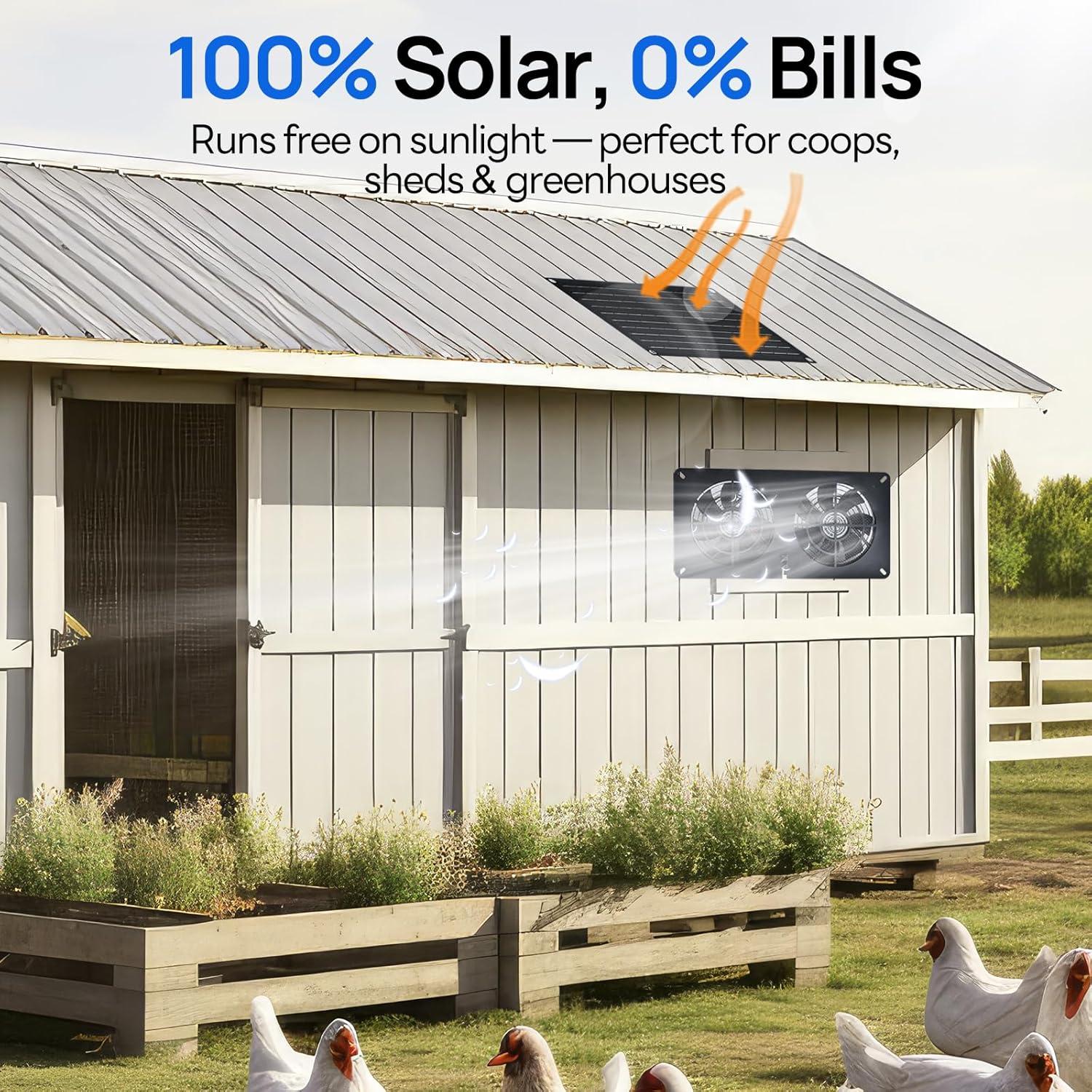 Ventilador de Escape Solar DC HOUSE 20W para Invernaderos y Gallineros