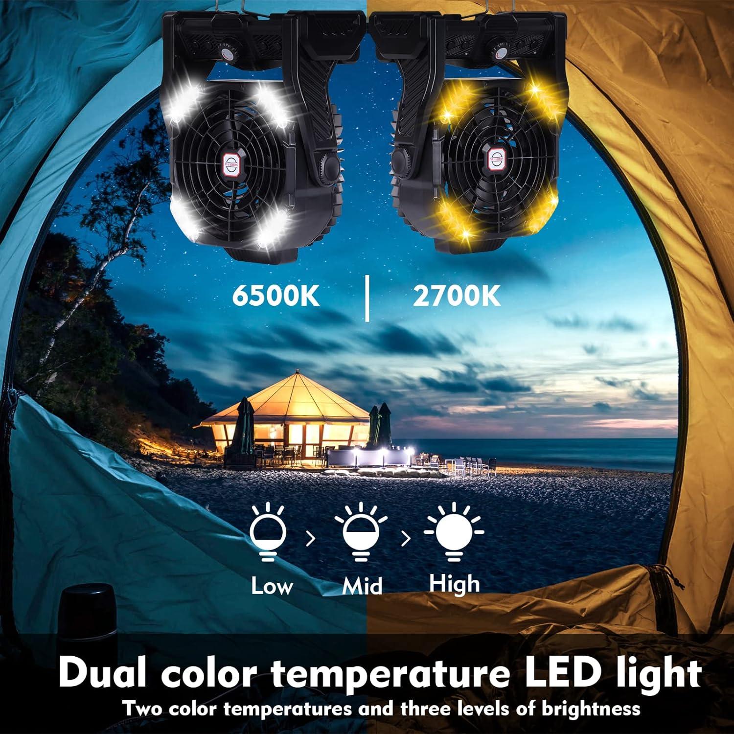 Ventilador de Camping Runtop 20000mAh Recargable USB con Luz LED