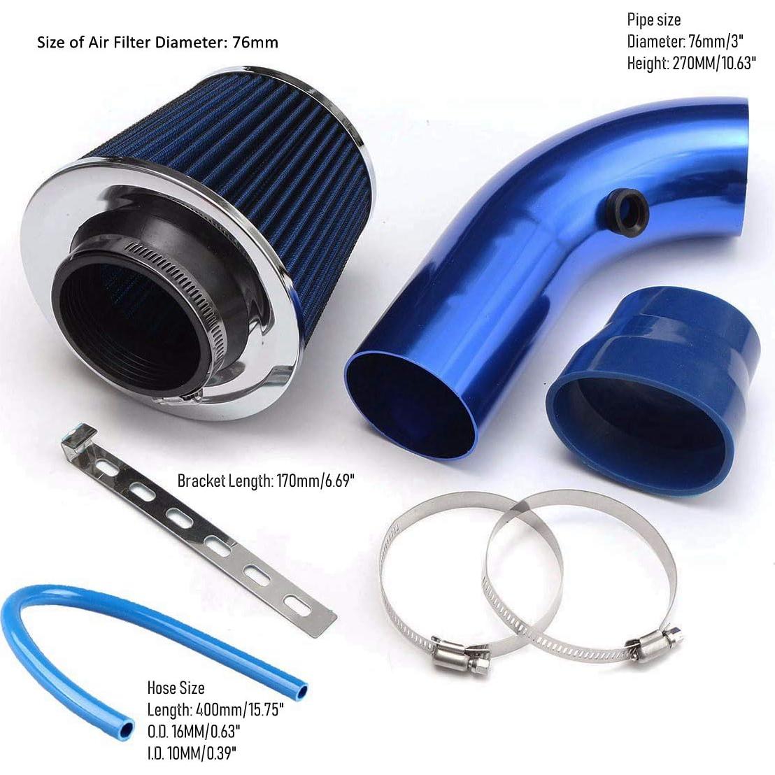 Kit de Entrada de Aire Frío RASNONE 76mm Aluminio Azul