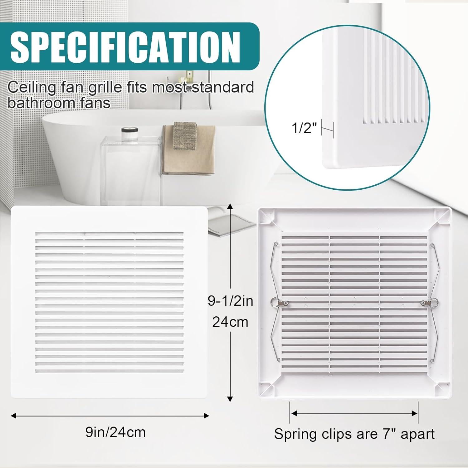 Cubierta de Ventilador de Baño TIHCXNY 22.86x22.86 cm Blanca