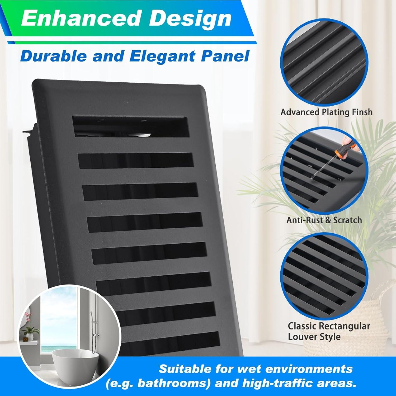 Paquete de 5 rejillas de piso Flowild 10x25 cm Negro mate