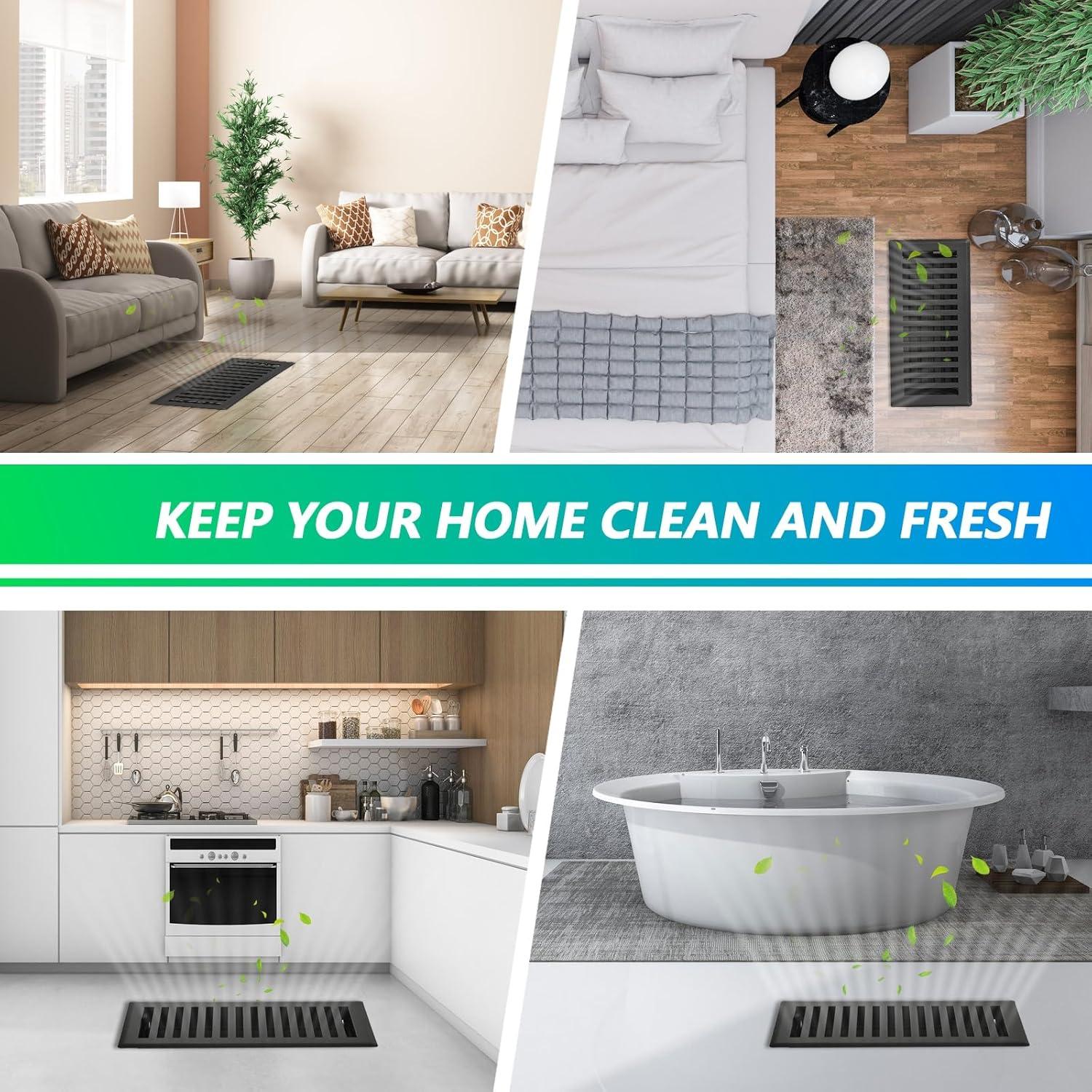 Paquete de 5 rejillas de piso Flowild 10x25 cm Negro mate