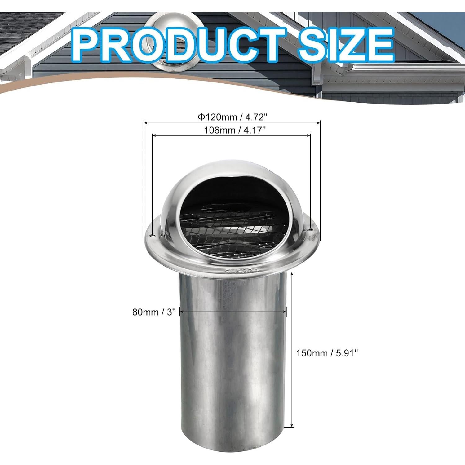 Ventilación Redonda de Soffit PATIKIL 3" Acero Inoxidable