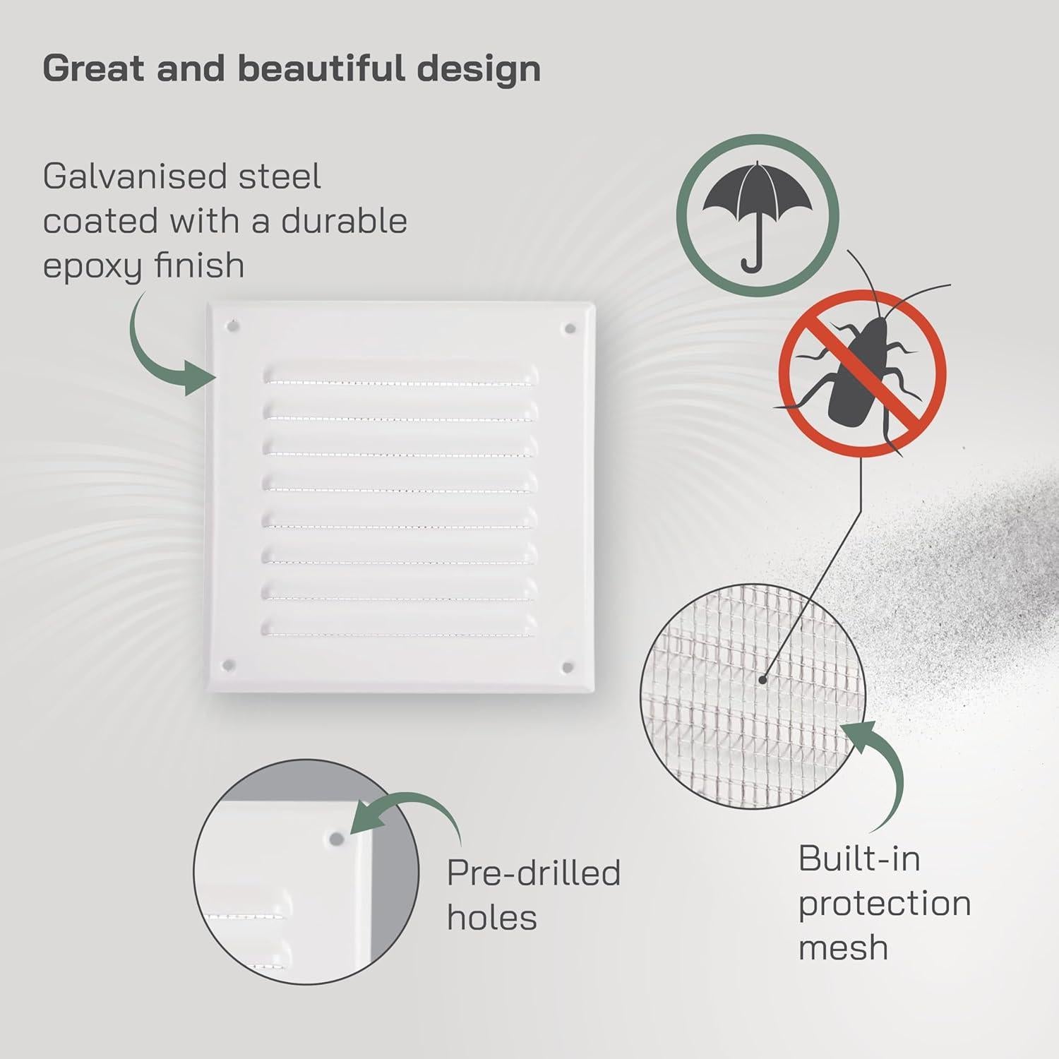 Rejilla de Ventilación Cuadrada 13x13 cm Vent Systems Blanca