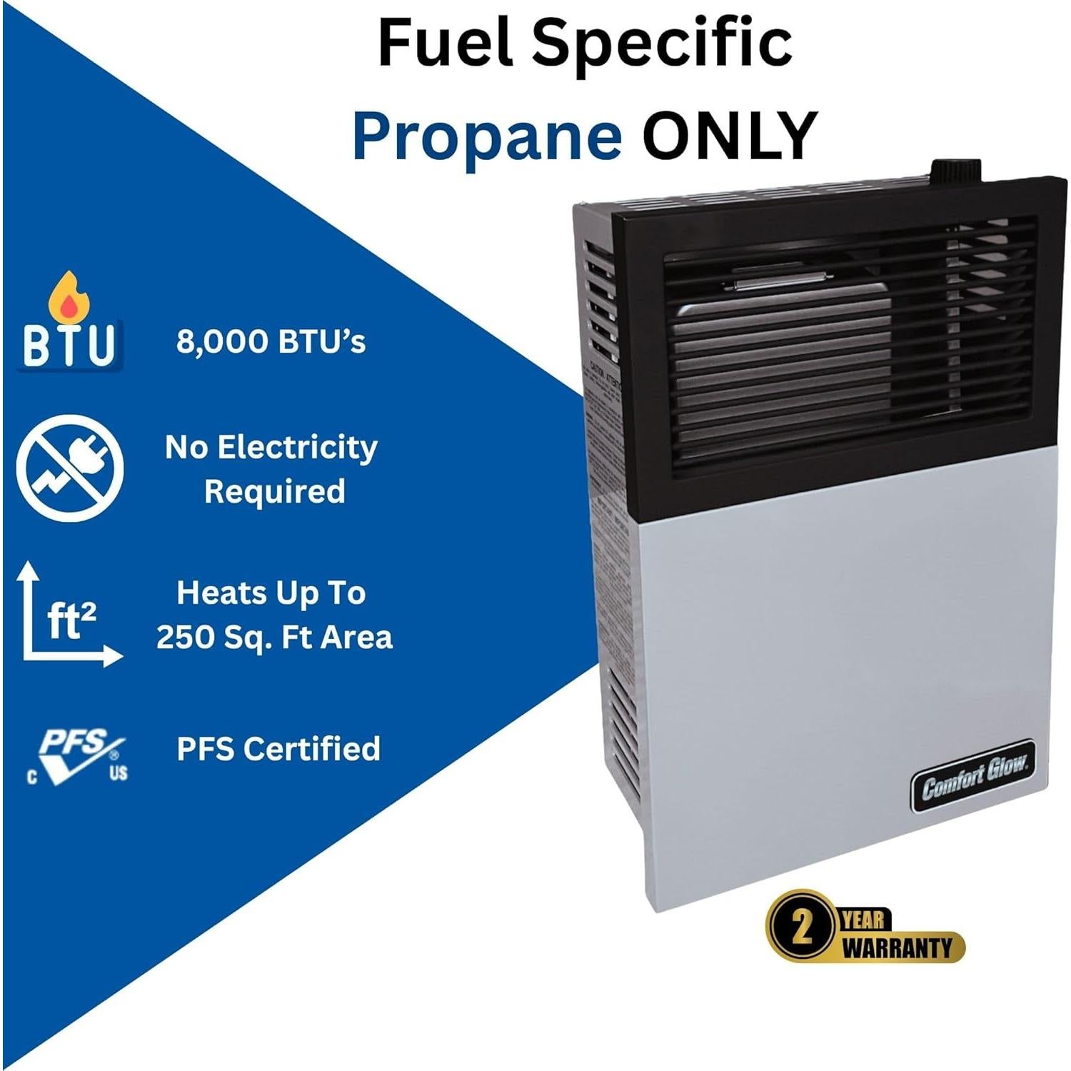 Calentador de Pared Propano 8000 BTU Comfort Glow - 26 m²
