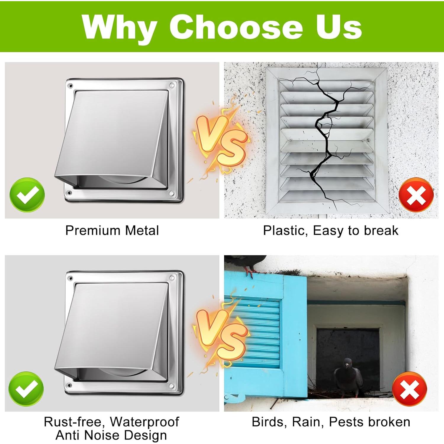 Cubierta de Ventilación de Secadora Exterior 4 Pulgadas Acero Inoxidable