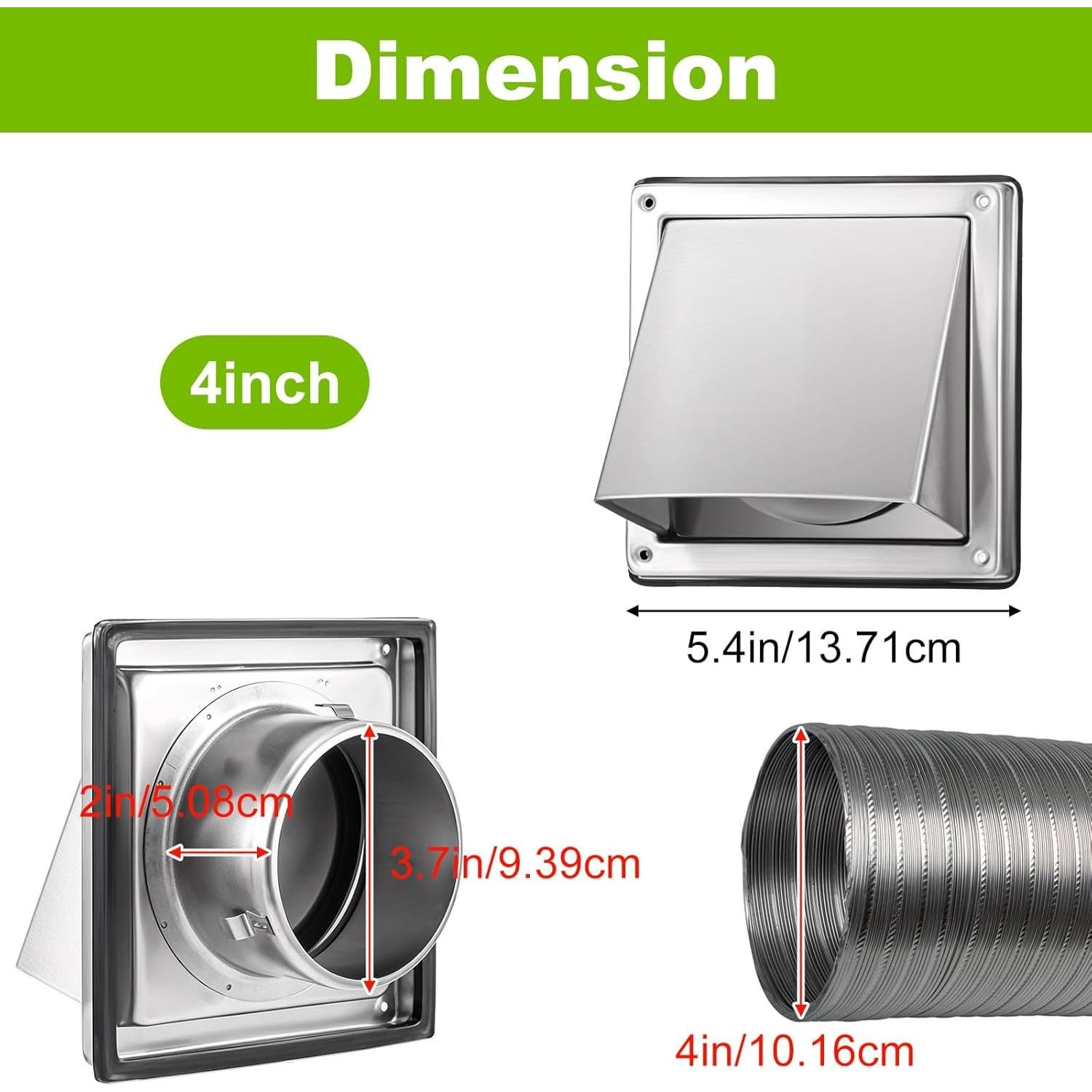 Cubierta de Ventilación de Secadora Exterior 4 Pulgadas Acero Inoxidable