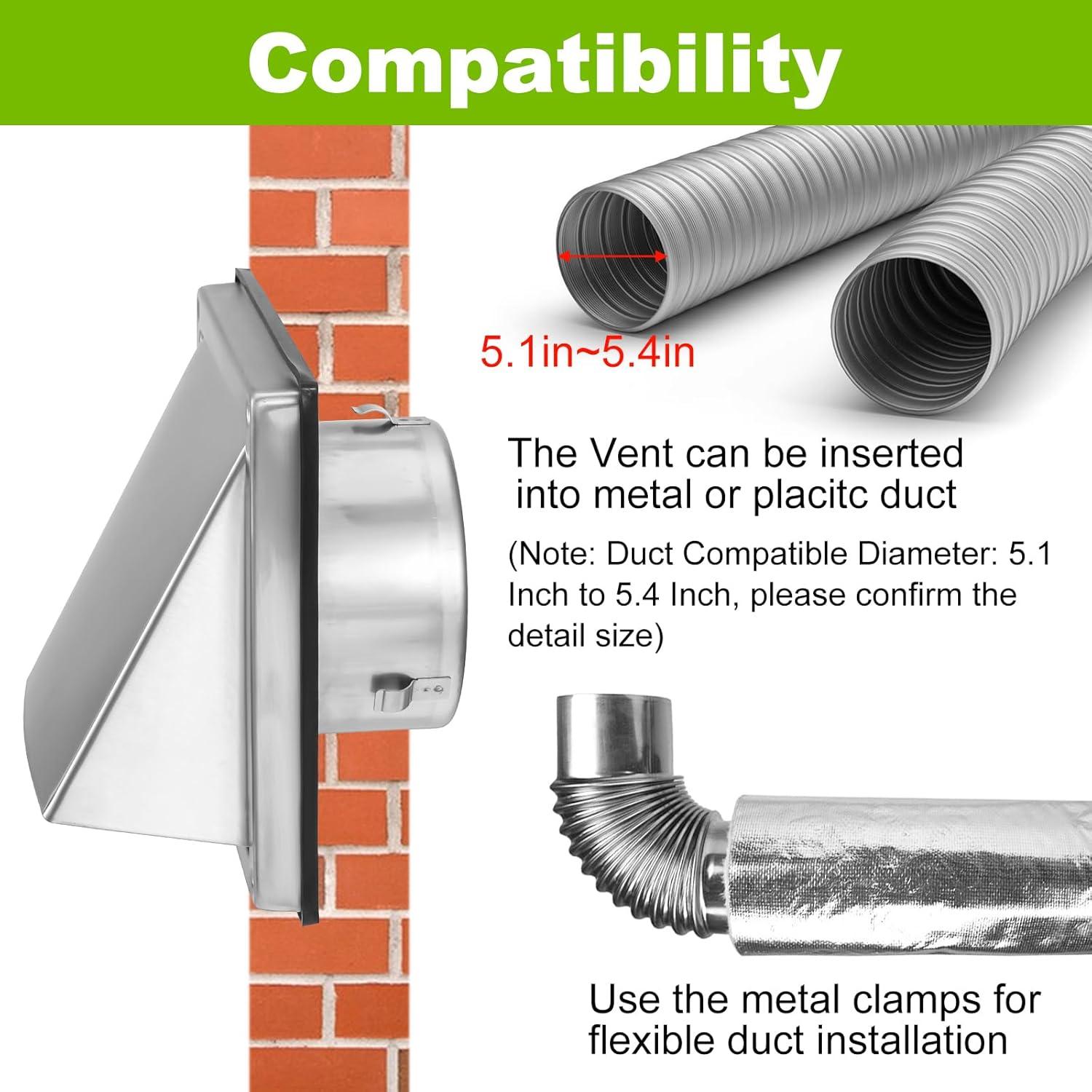 Cubierta de Ventilación de Secadora Exterior 4 Pulgadas Acero Inoxidable